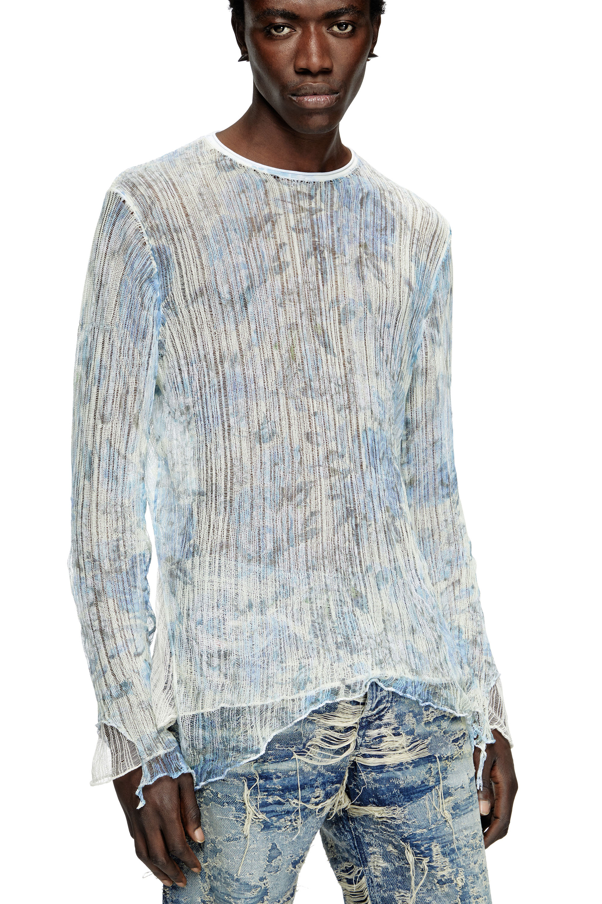 Diesel - K-AASMOS-A, Unisex's Dishevelled knit jumper with floral print in Light Blue - 6