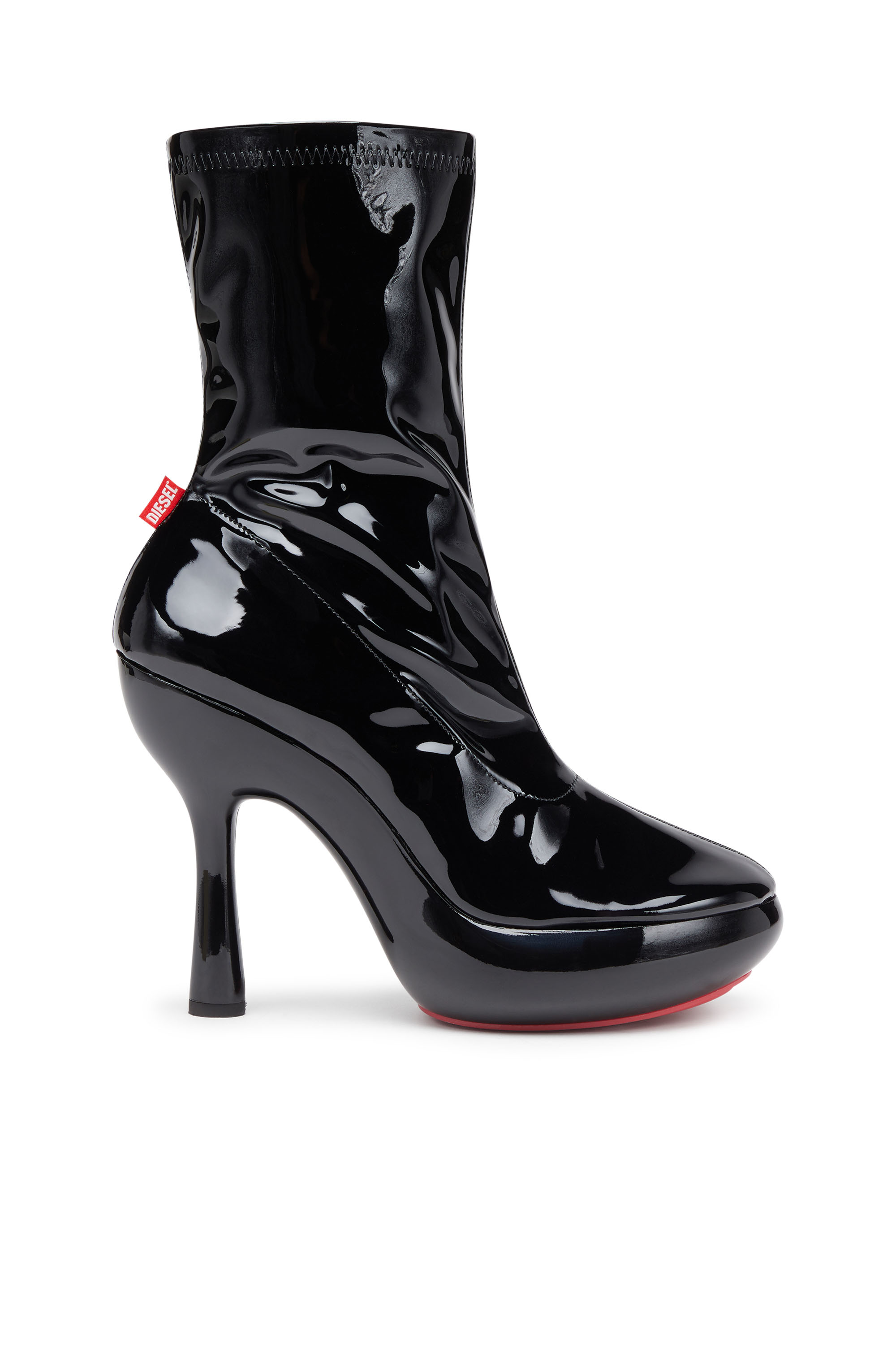 Diesel - D-LAKE PLATFORM MIDB ZIP  STRETCH, Damen D-Lake-Plateau-Stiefeletten aus Stretch-PU-Lackleder in Schwarz - 1