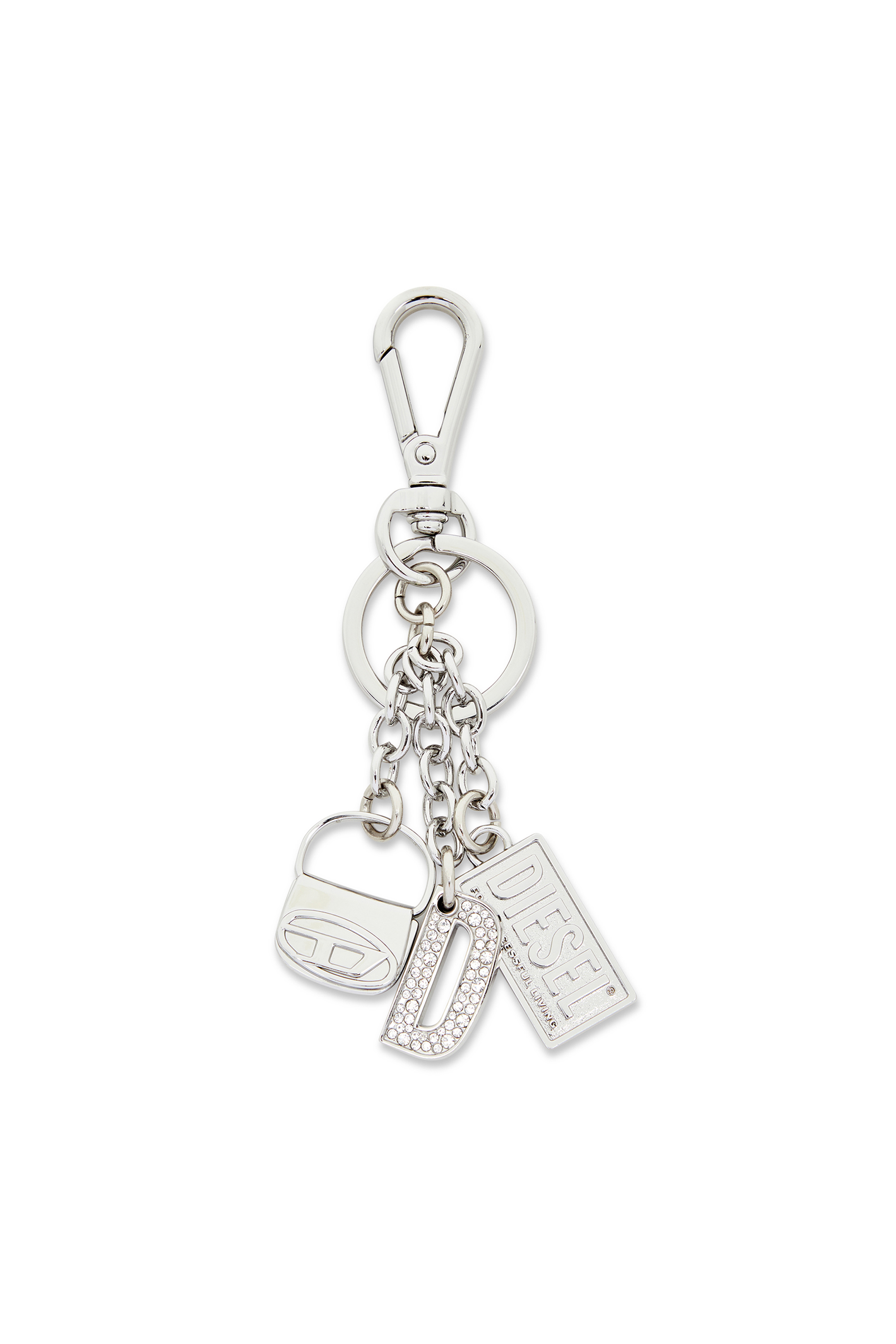 Diesel - 1DR KEY MULTICHARM, Damen Schlüsselring aus Metall mit Logo-Charms in Silber - 1