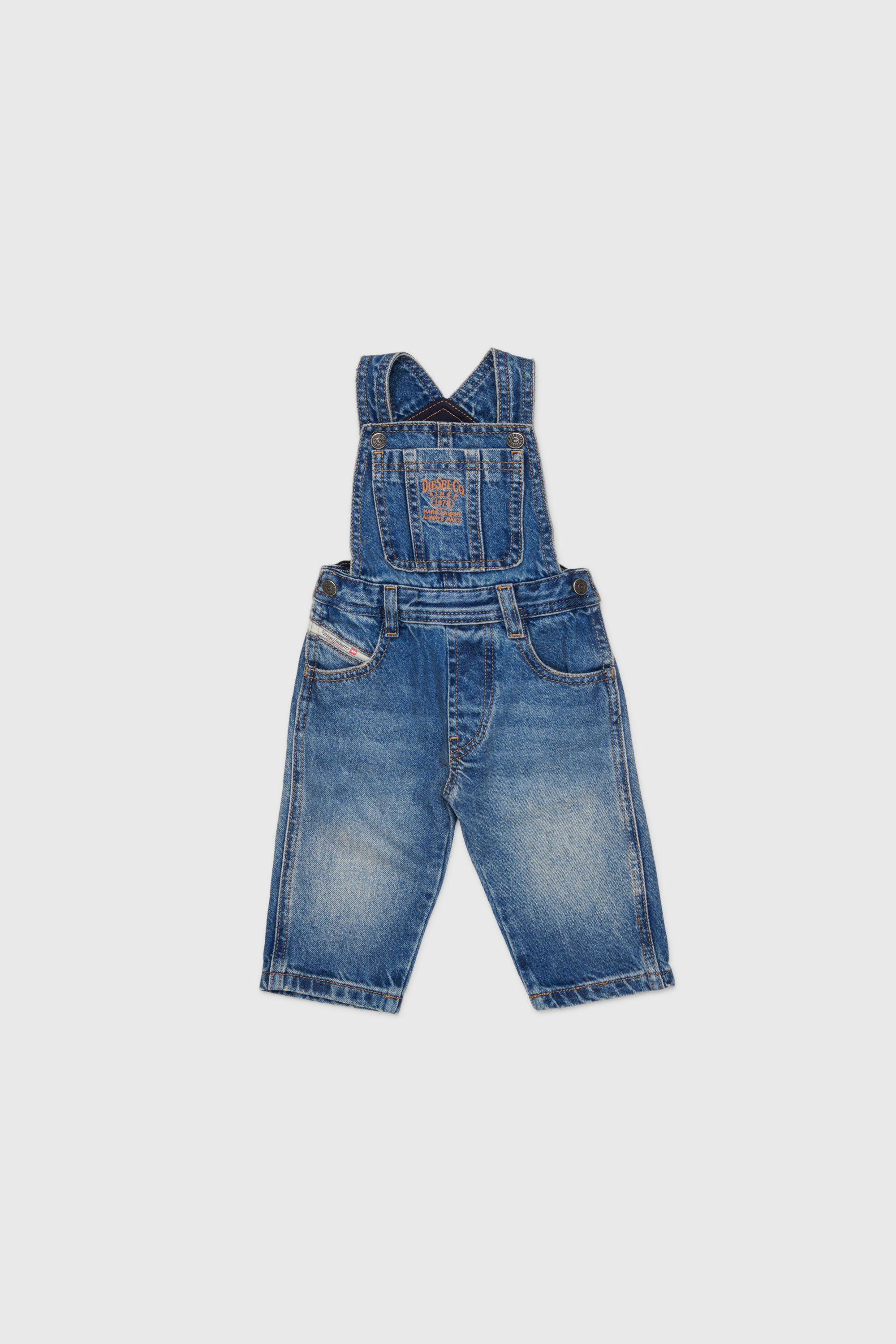 Diesel - JARYB, Unisex Denim-Latzhose mit Logo-Stickerei in Mittelblau - 1