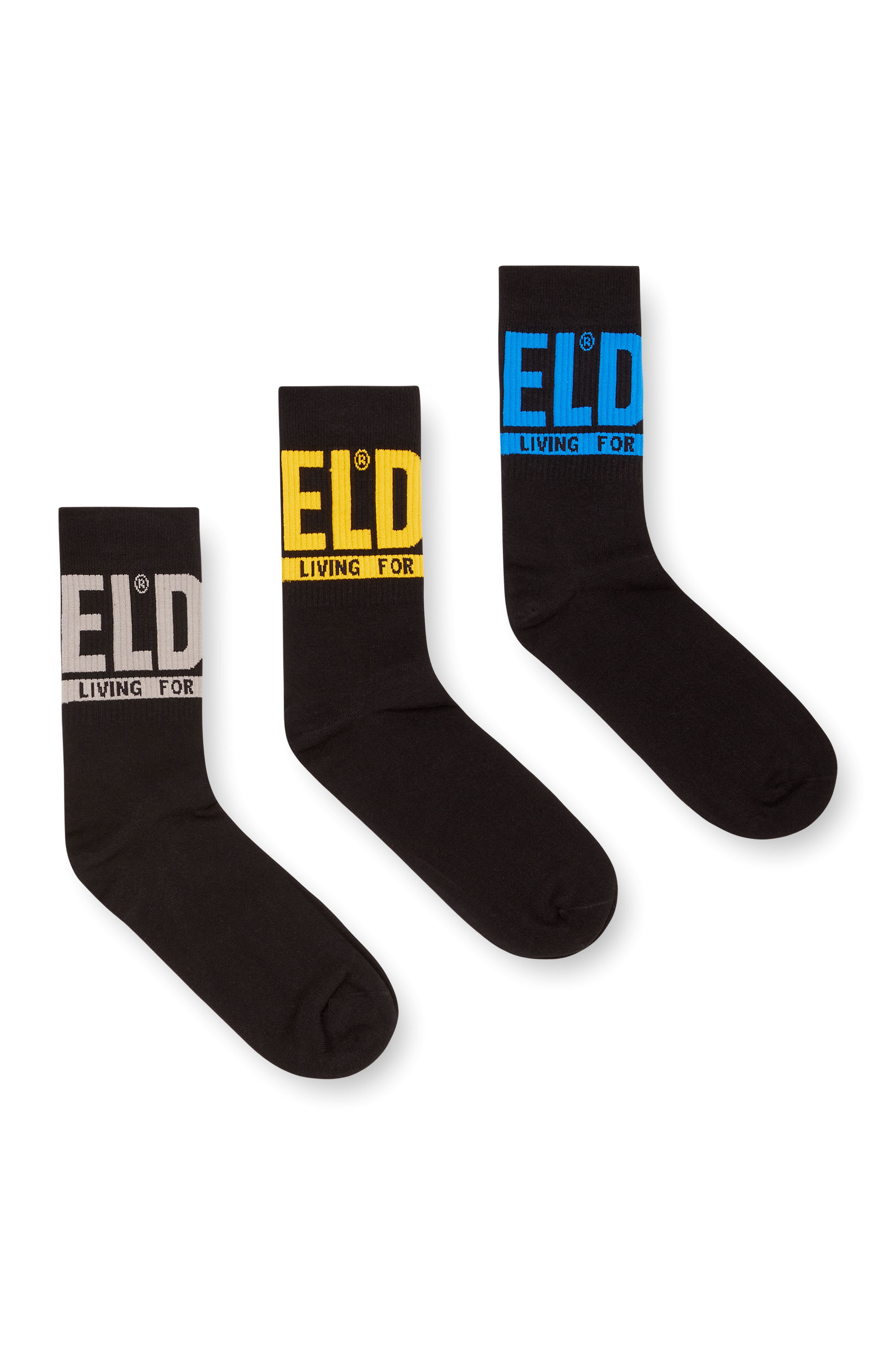 Diesel - SKM-RAY-THREEPACK, Herren Socken mit Logo-Bündchen im Dreierpack in Bunt/Schwarz - 1