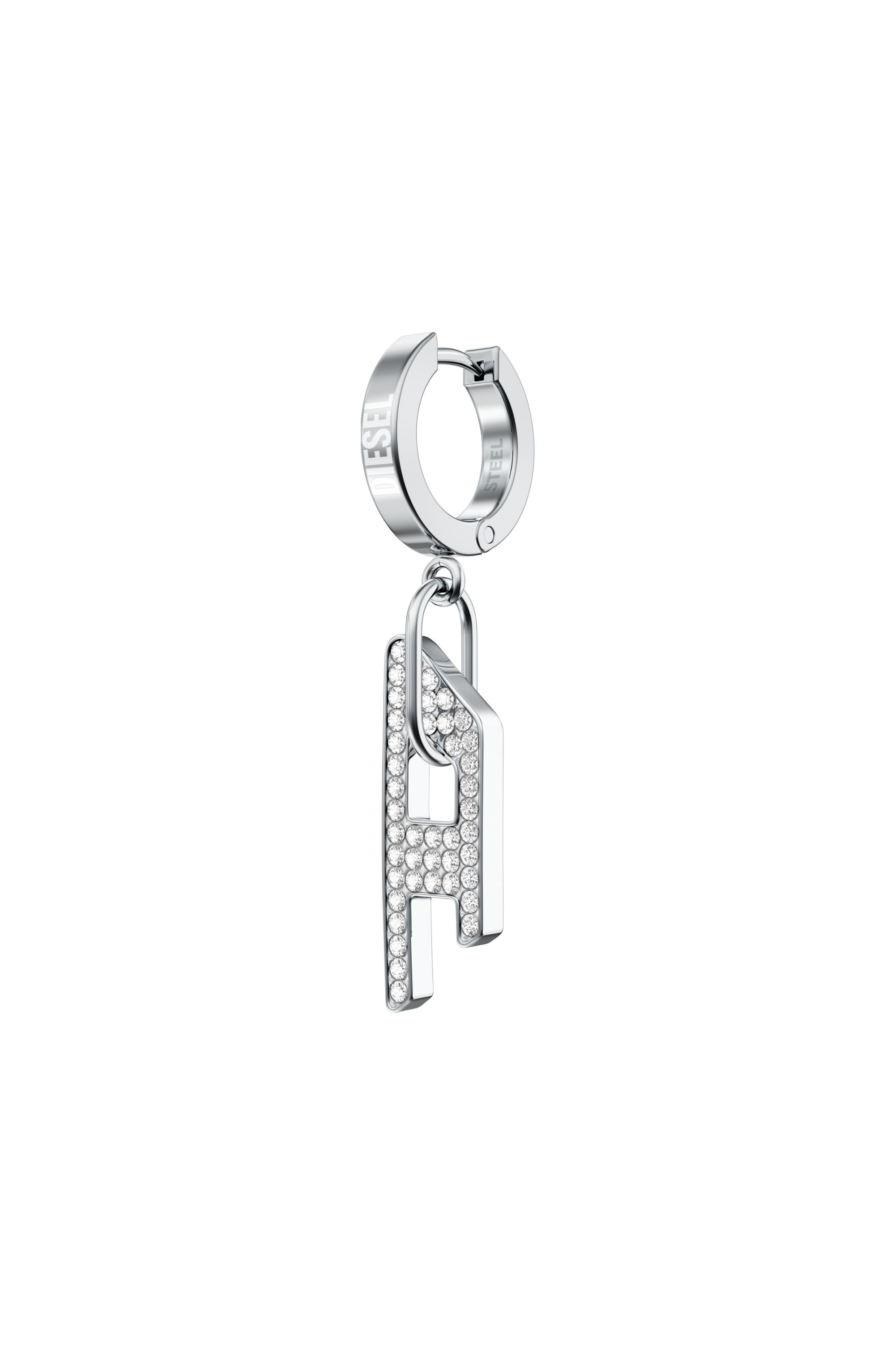 Diesel - DX1706040 JEWELLERY, Unisex Ohrh&auml;nger aus Edelstahl mit Glitzereffekt und D-Anh&auml;nger in Silber - 1
