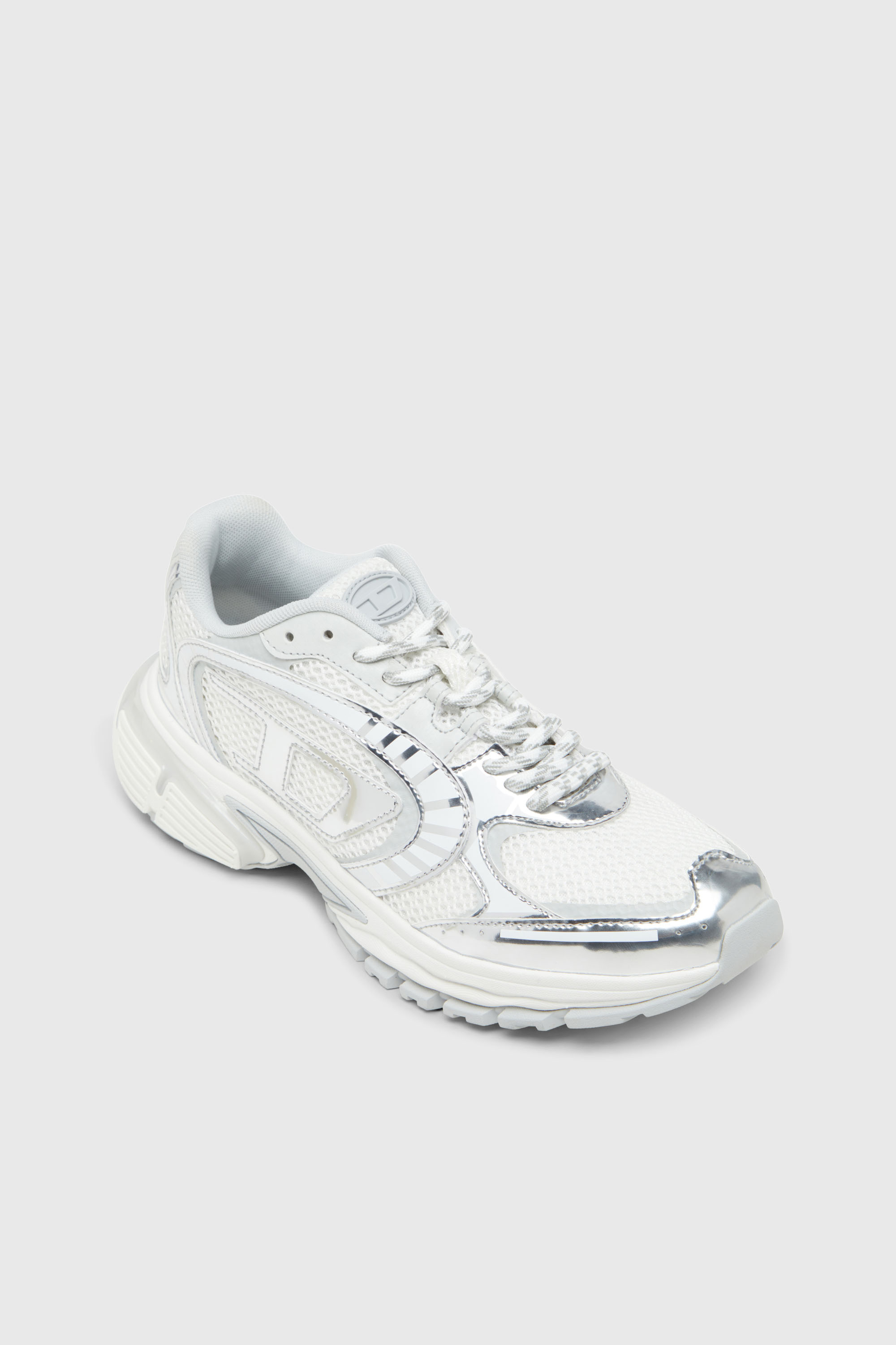 Diesel - S-PRO-V-DENSE LOW W, Damen S-Pro-V-Dense-Sneakers aus Metallic-Mesh mit Oval D-Logo in Wei&szlig;/Silber - 6