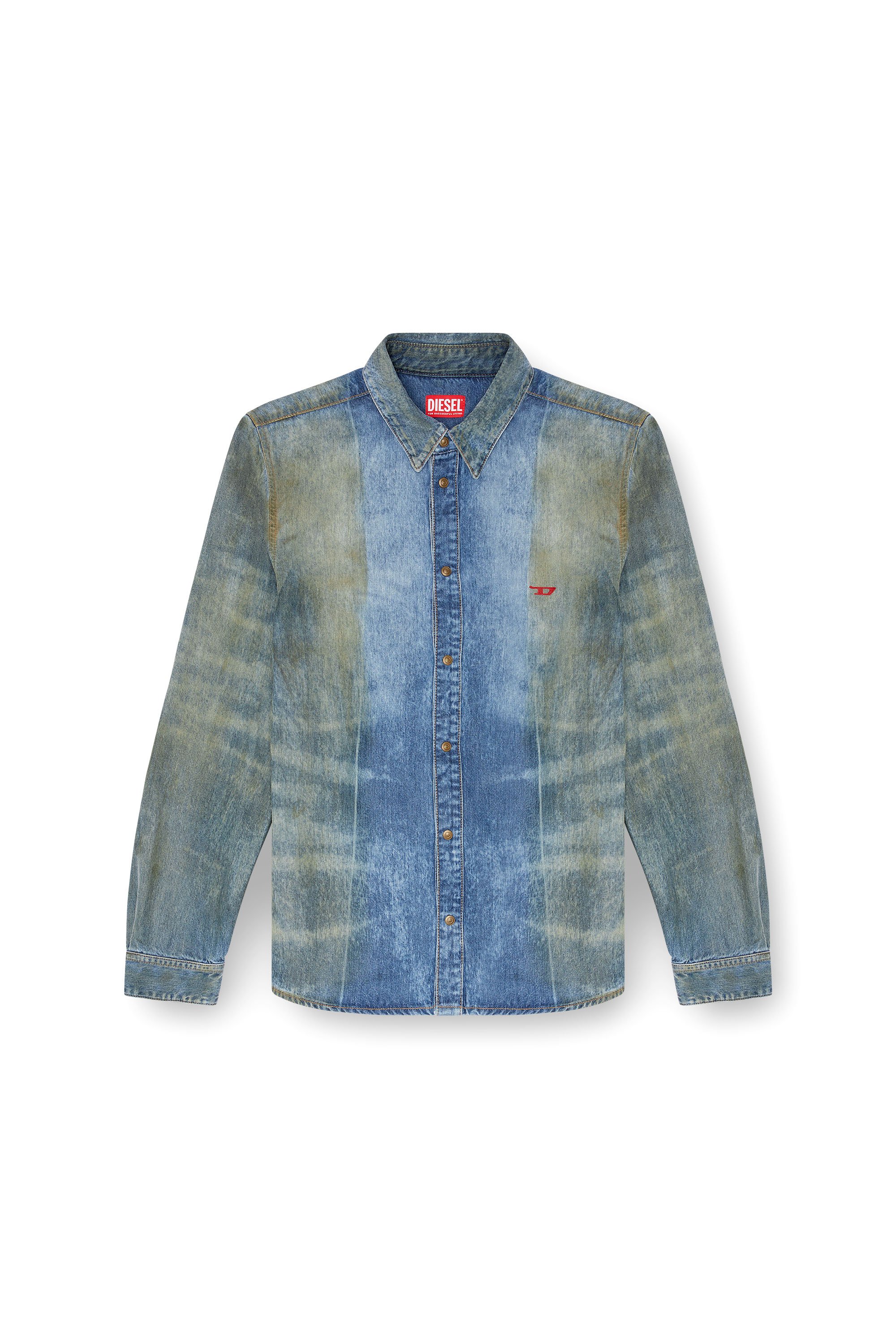 Diesel - D-FITTY-FSF, Herren Hemd aus Denim mit solarisierten Falten in Mittelblau - 3