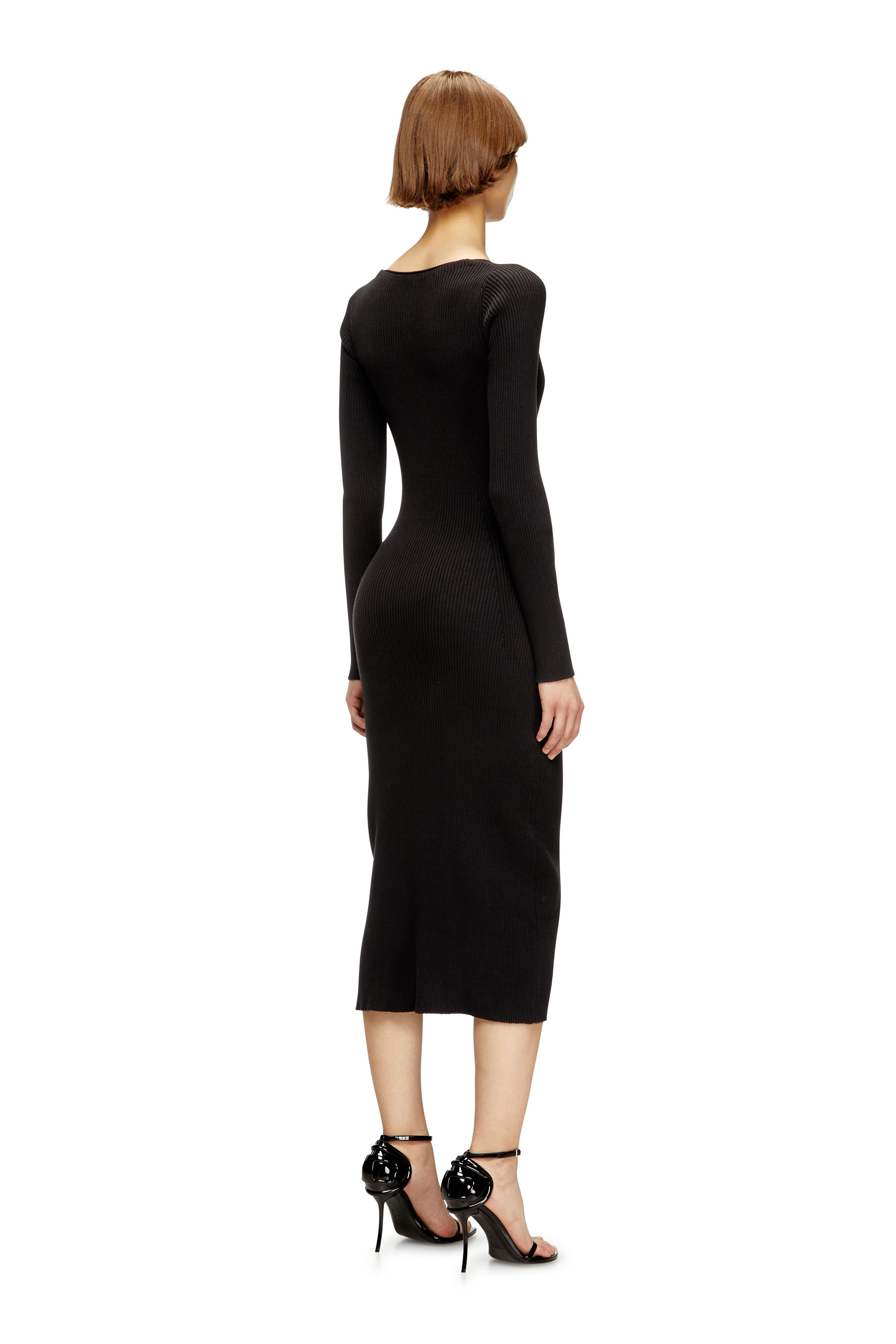 Diesel - M-MELTI-LS, Damen Geripptes Midikleid mit Cargotaschen in null - 4