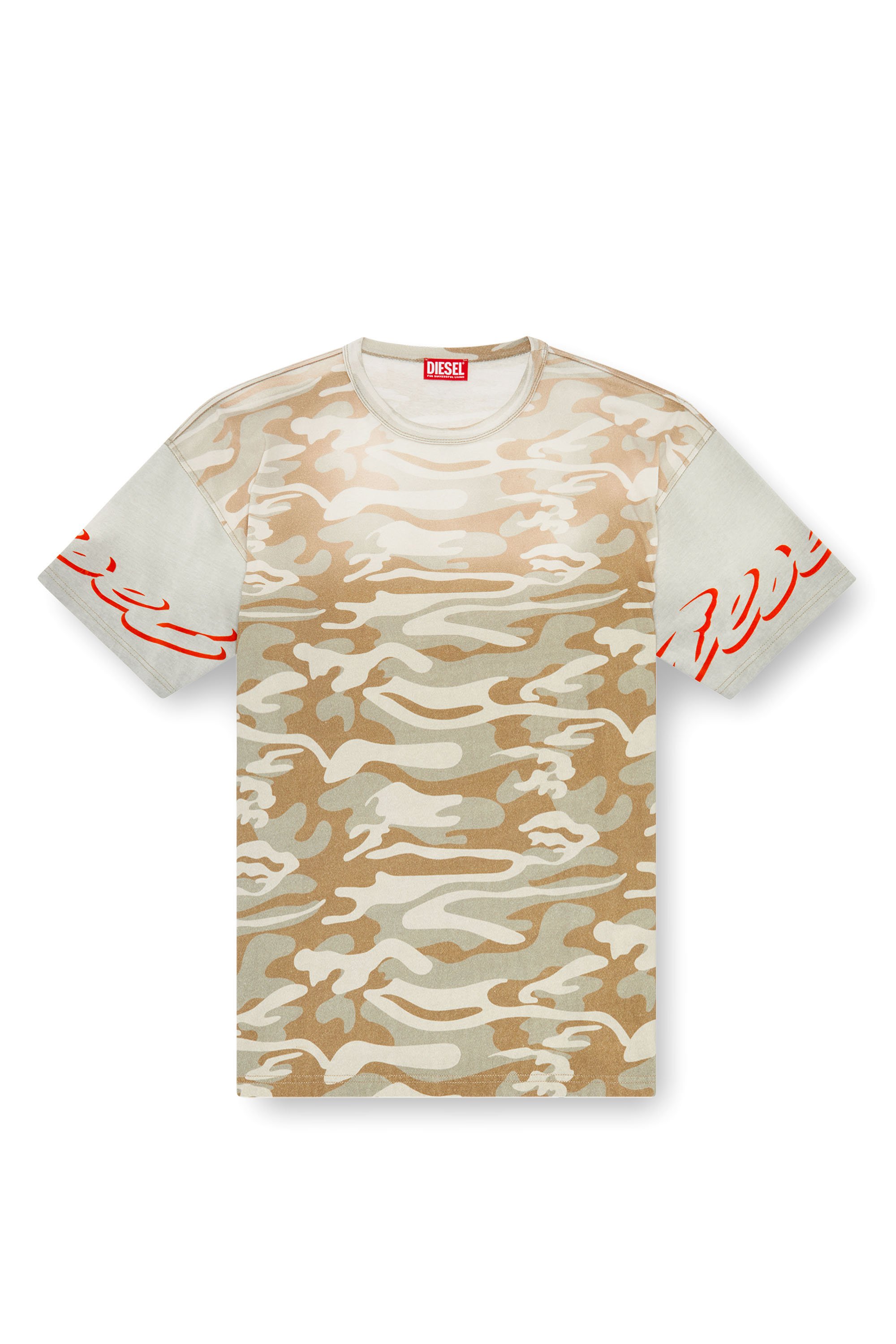 Diesel - T-BOXT-Q11, Herren Verblasstes Camouflage-T-Shirt mit aufgeflocktem Logo in Braun/Grün - 3