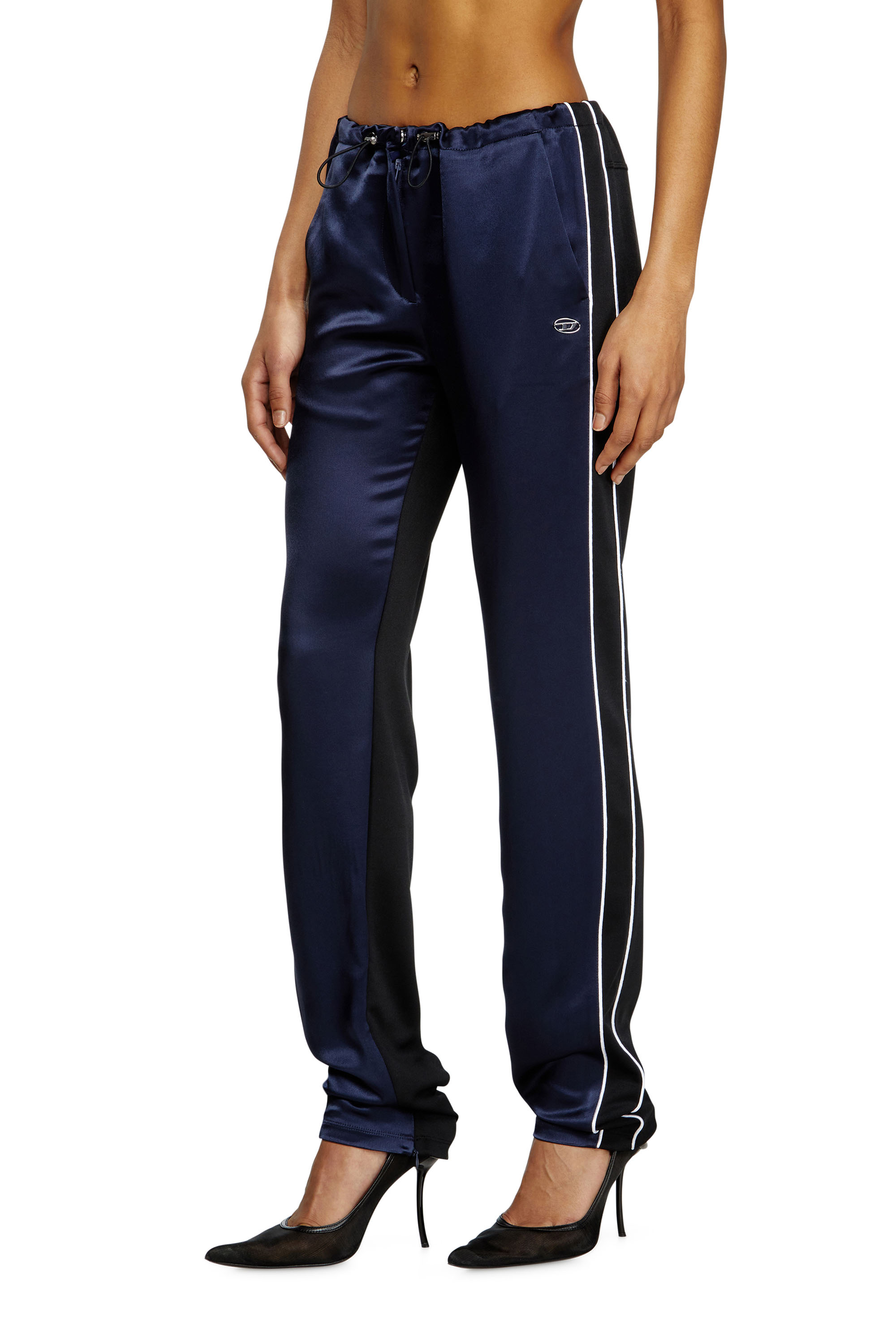 Diesel - P-ROUD, Damen Trackhose aus Strick und Satin mit Paspelierung in Blau - 2