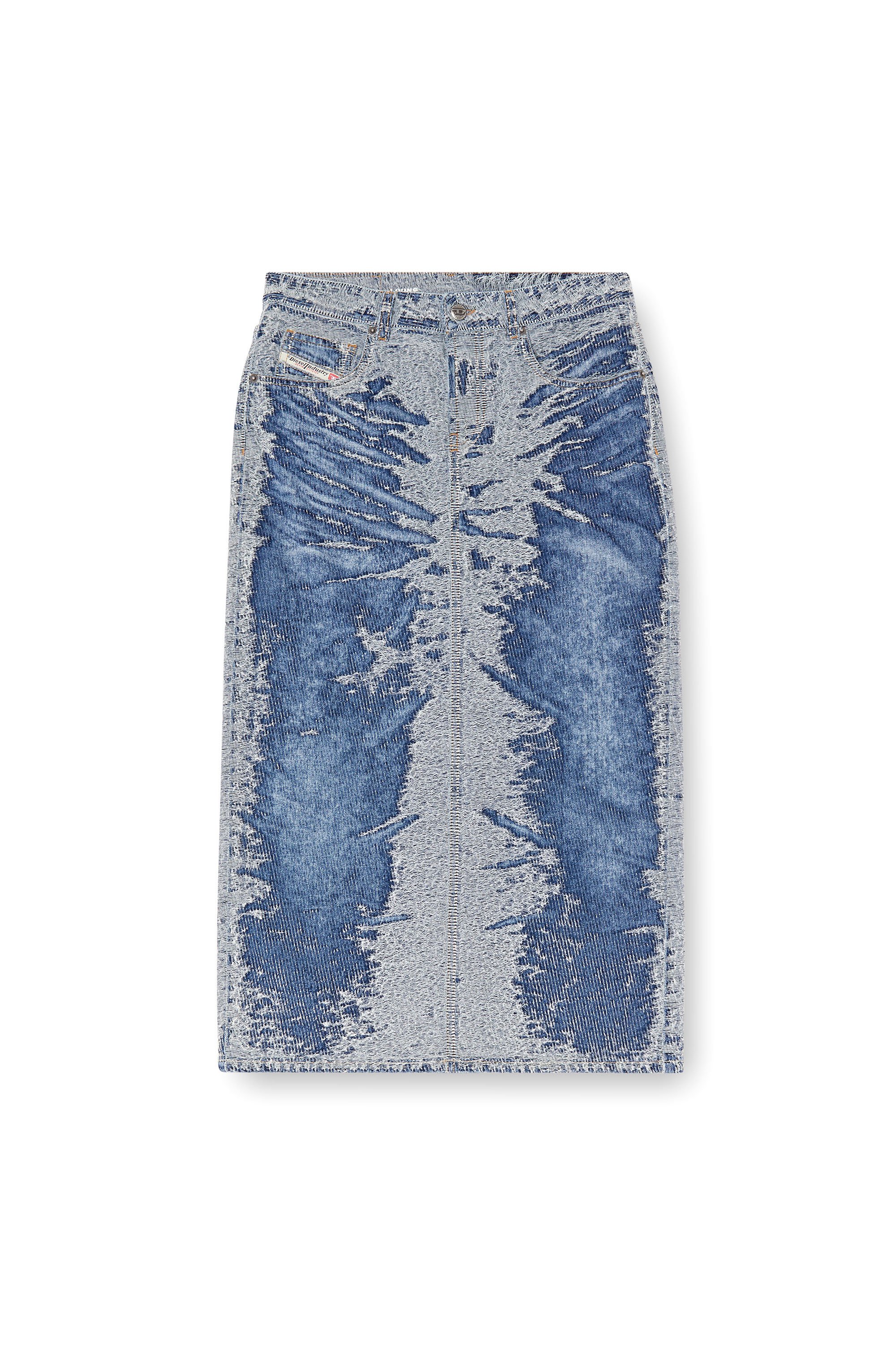 Diesel - DE-SKYE-S, Woman's Midi skirt in distressed jacquard denim in Light Blue - 3