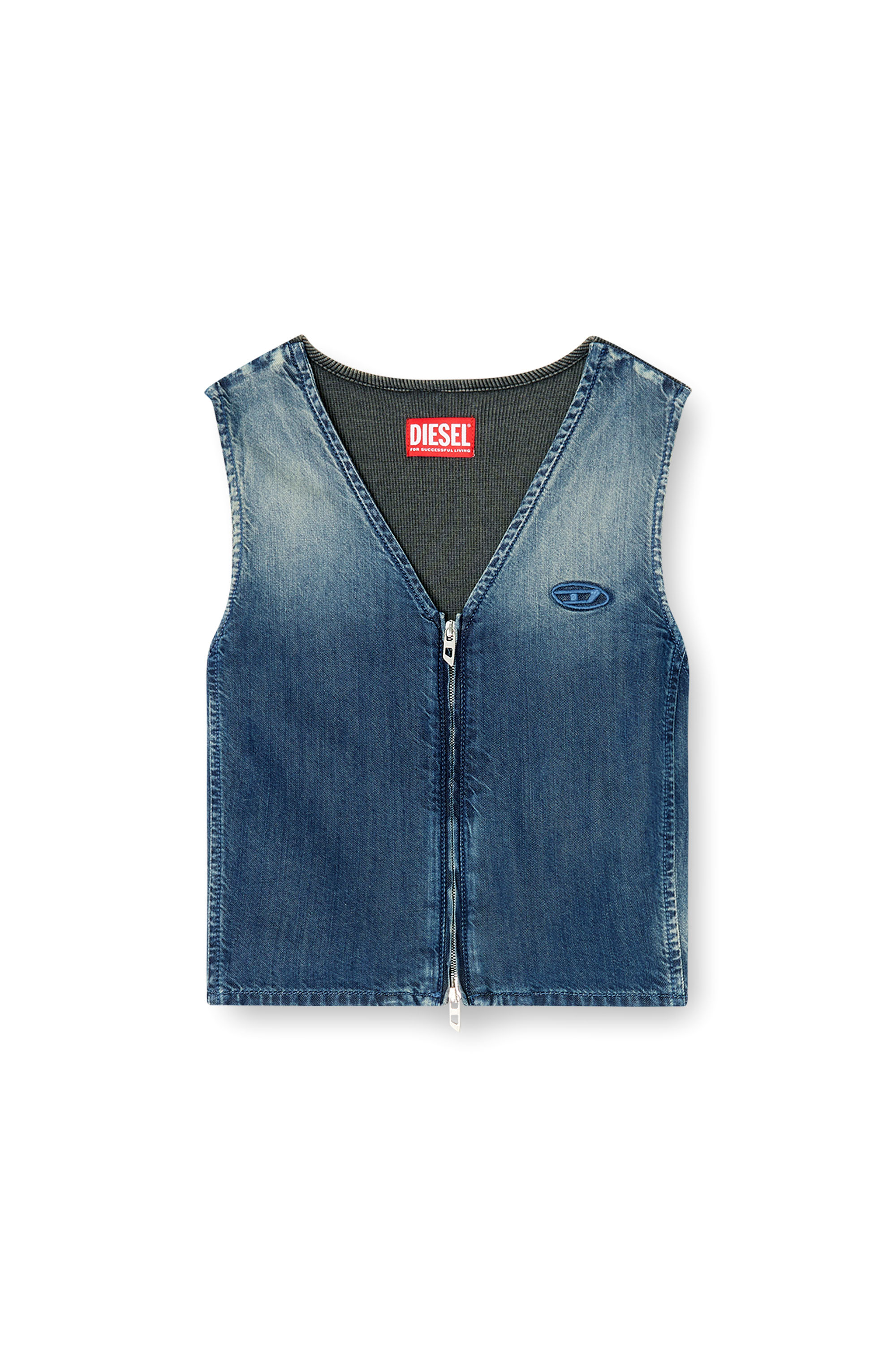 Diesel - DE-MEIO-S, Damen Kurzes Denim-Top mit Frontrei&szlig;verschluss in Blau - 3