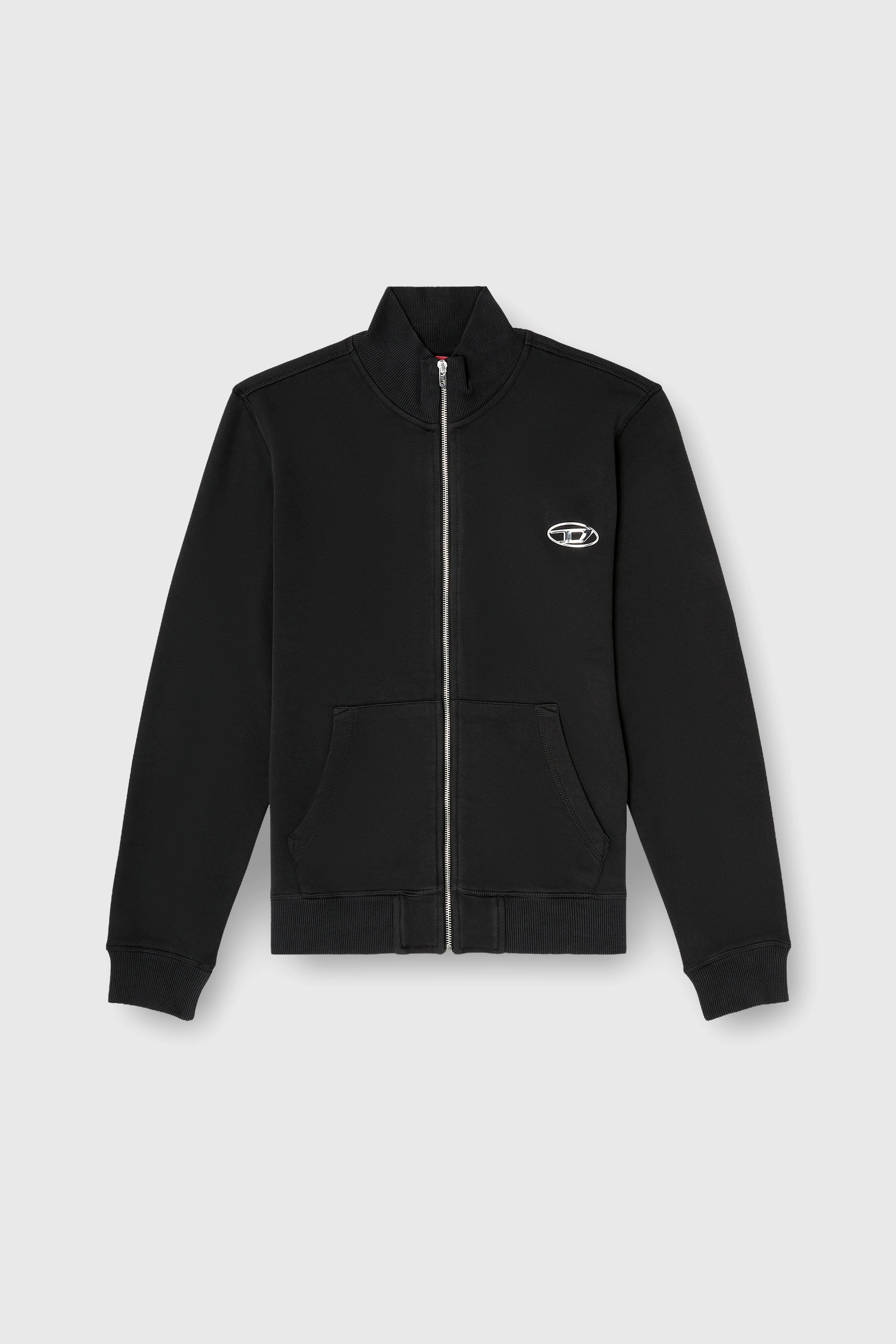 Diesel - S-GINN-ZIP-IOD, Herren Sweatshirt mit Stehkragen und metallischem Oval D in Schwarz - 2