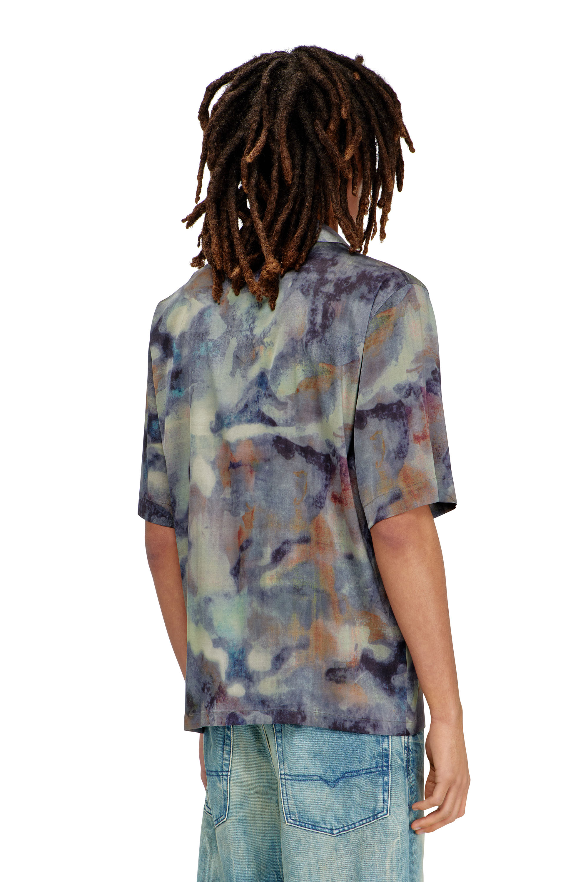 Diesel - S-BRACK-DMBN, Herren Satinhemd mit Allover-Camouflage-Print in Blau/Braun - 4