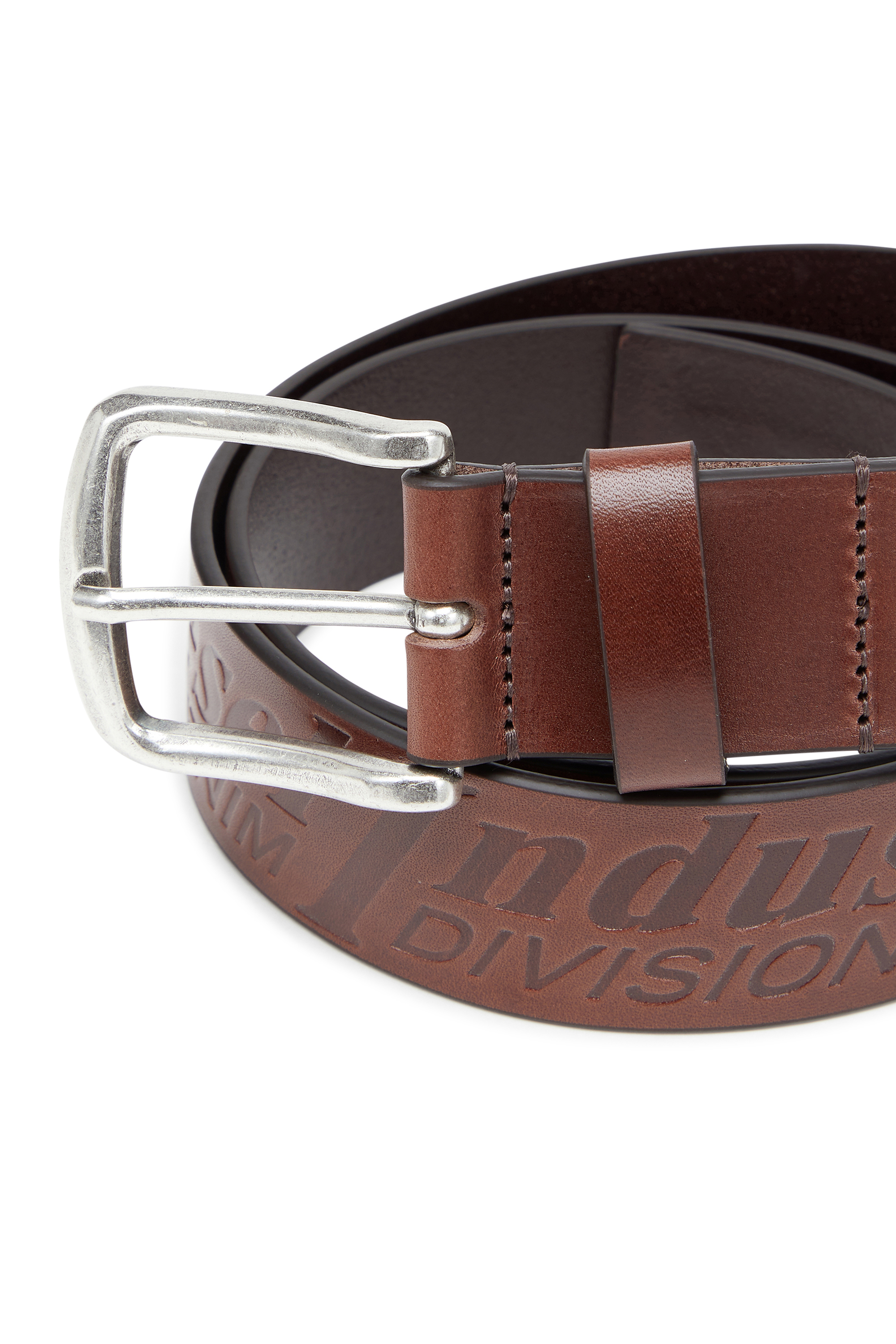 Diesel - B-FLAG-D EMBOSSED, Herren 4 cm Lederg&uuml;rtel mit eingepr&auml;gtem Logo in Braun - 3