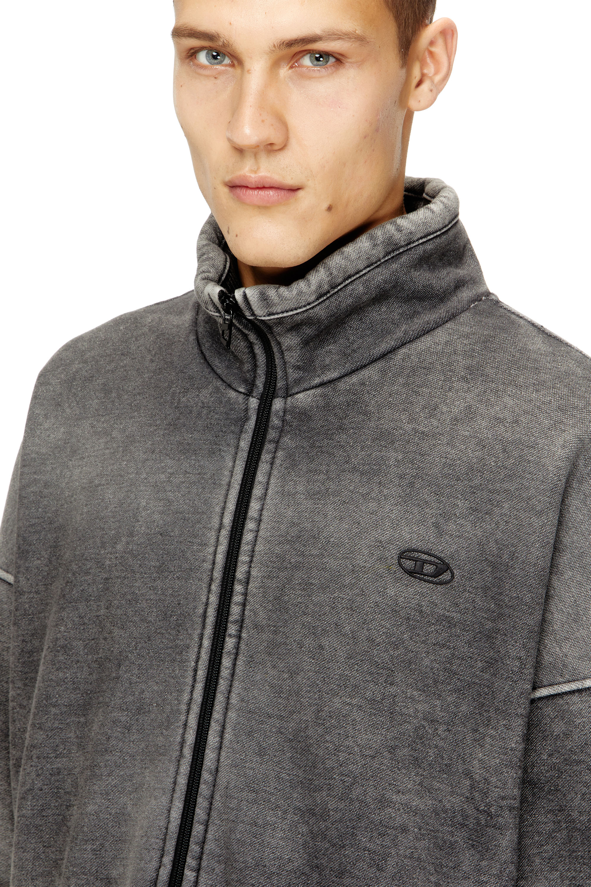 Diesel - S-BATEL-V1, Herren Teddygefütterte Reißverschlussjacke mit Denim-Effekt in Grau - 5