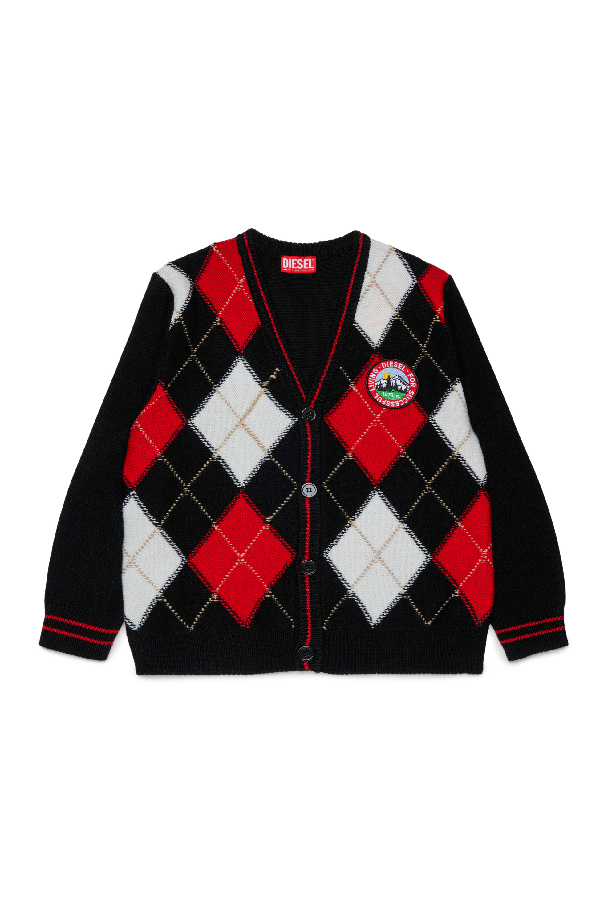 Diesel - KROMYCARDIGAN OVER, Unisex Cardigan aus Wollmischung mit Argyle-Muster in Schwarz - 1