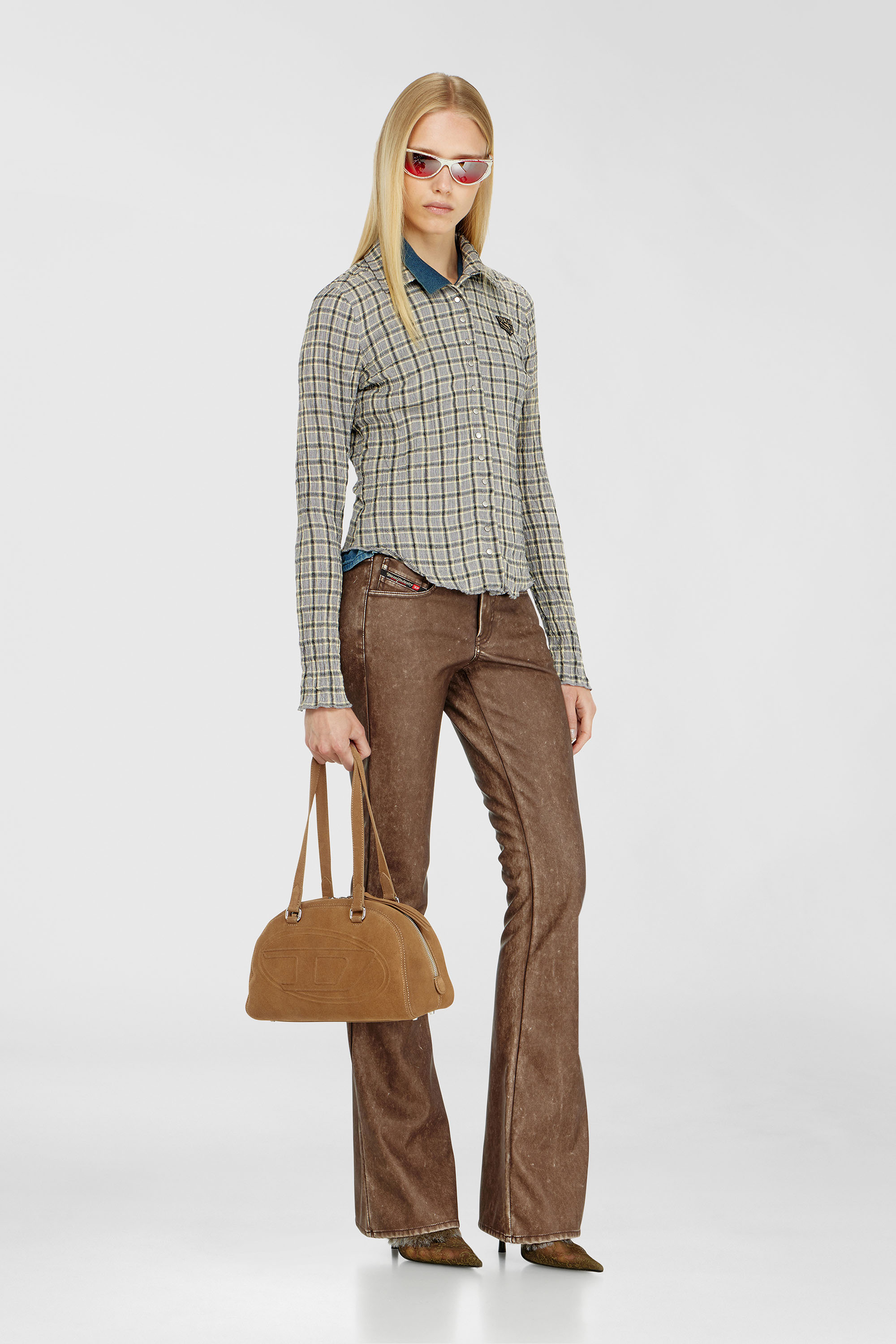 Diesel - C-ARRILON, Woman's Check shirt with seersucker effect in Grey - 1