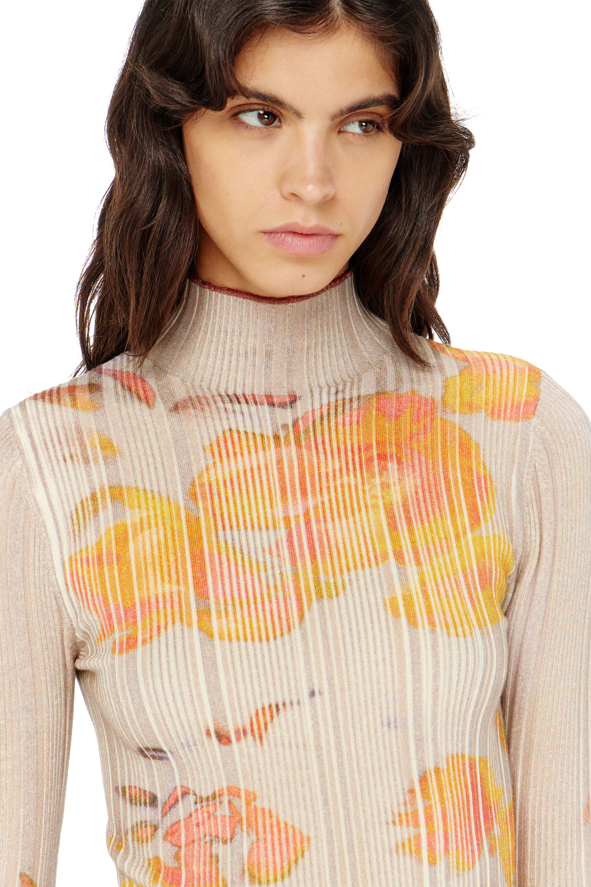 Diesel - M-IORIA, Damen Gerippter Wollrollkragen mit Blumenmuster in null - 5