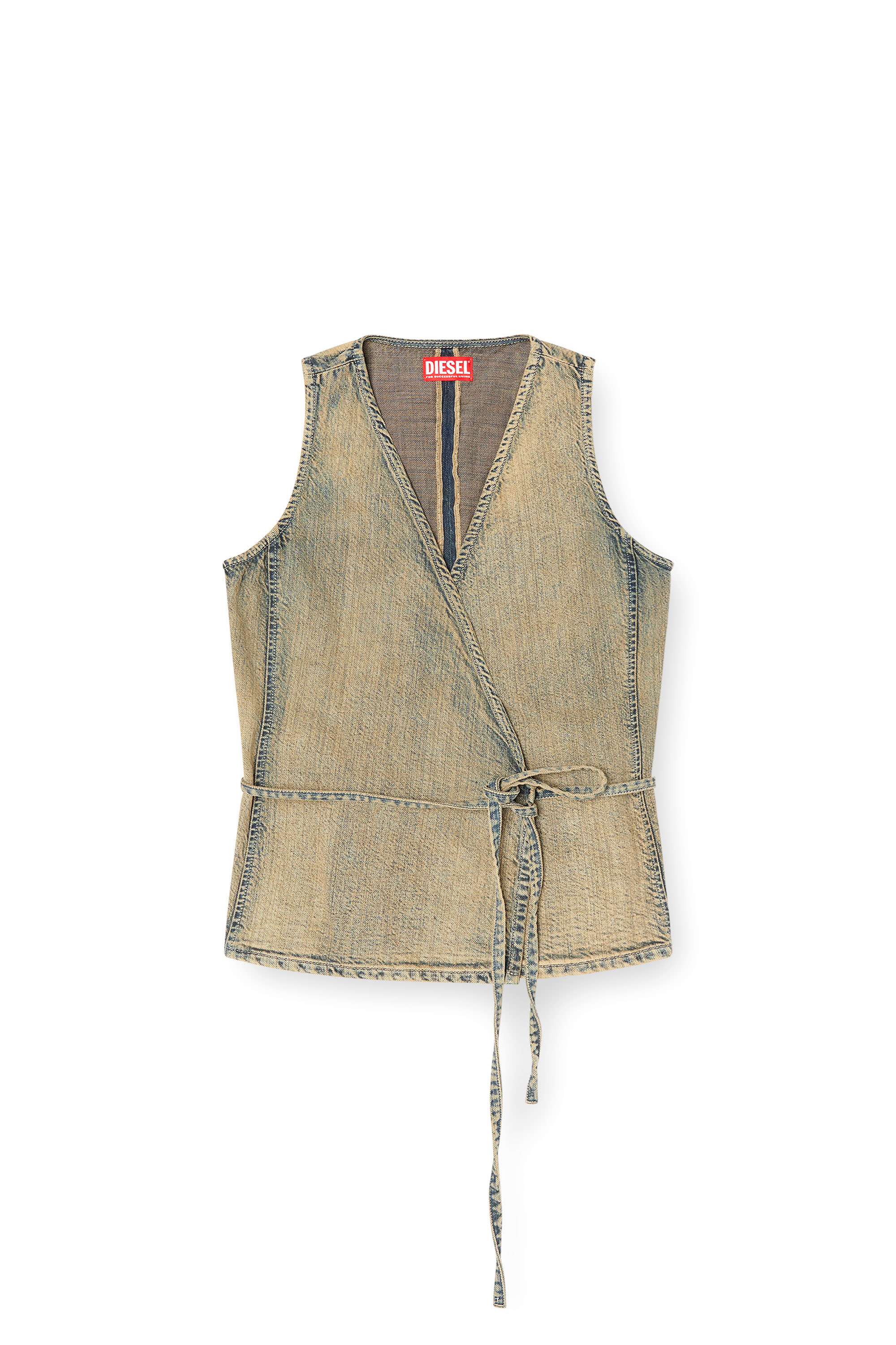 Diesel - DE-VERN, Damen Wickeltop aus Goldbrush-Denim in Mittelblau - 2