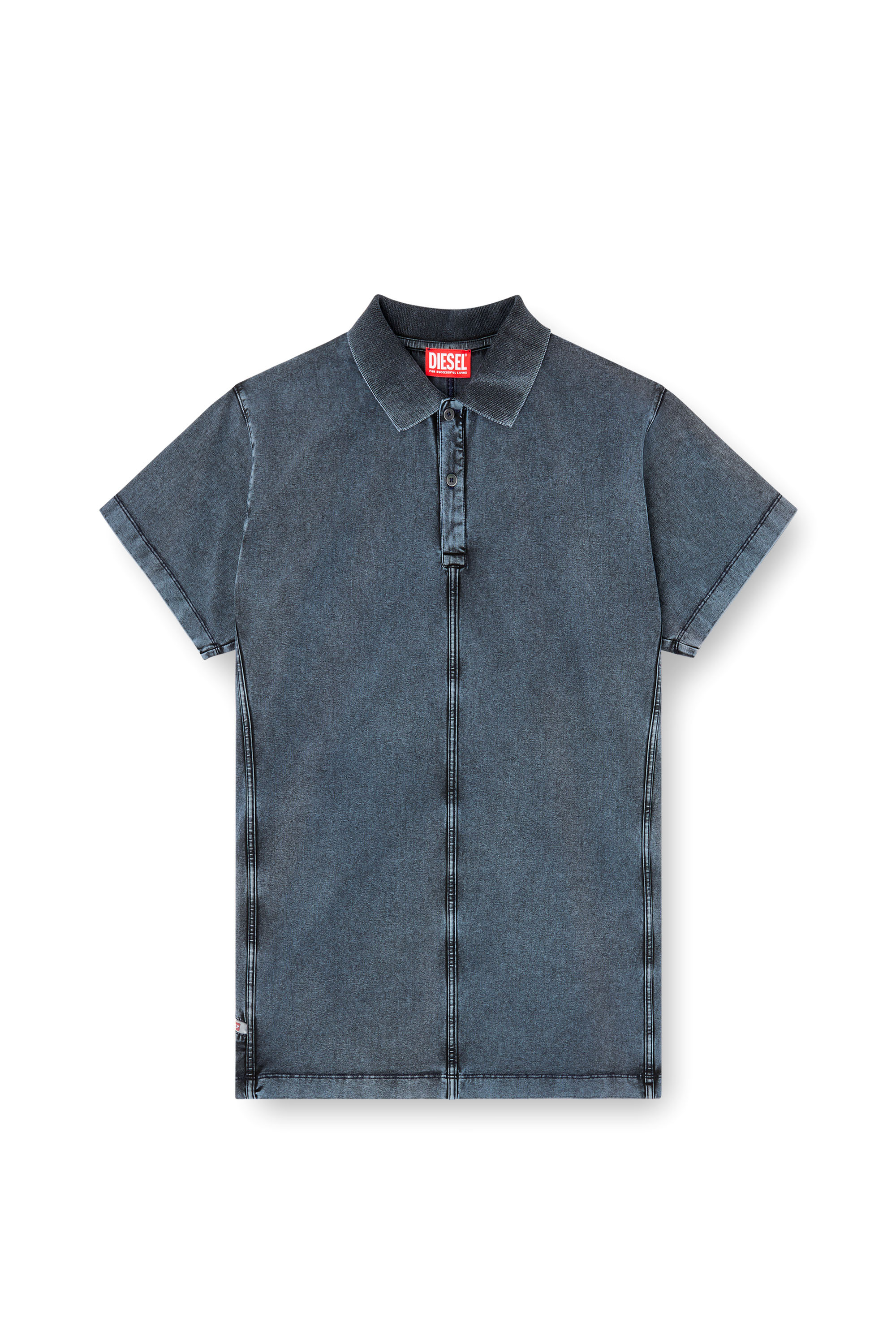 Diesel - T-NOMELY, Herren Poloshirt aus Jersey in Denim-Optik in Dunkelblau - 4