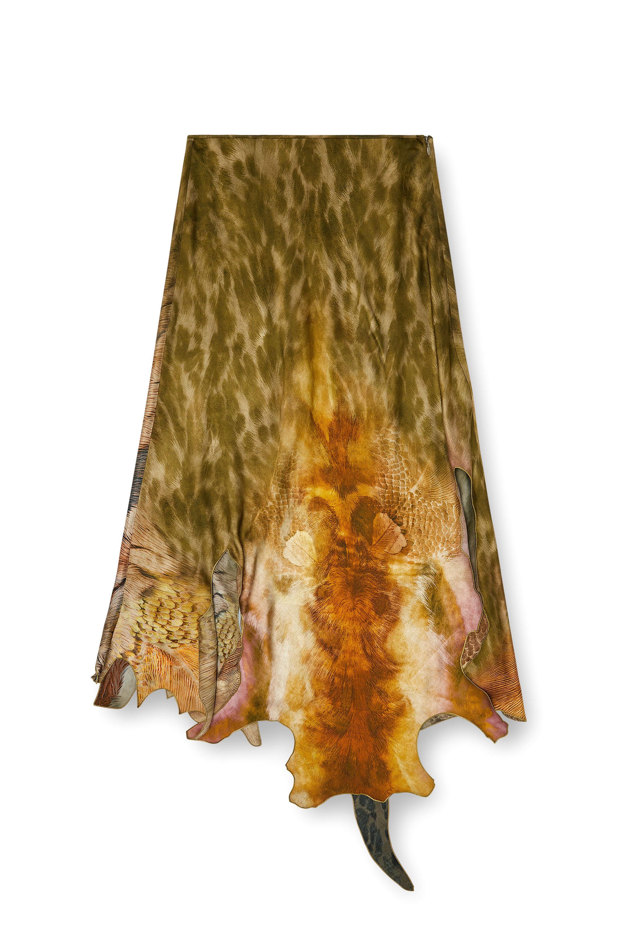 Diesel - O-TORN, Damen Langer, asymmetrischer Rock aus bedrucktem Satin in null - 2