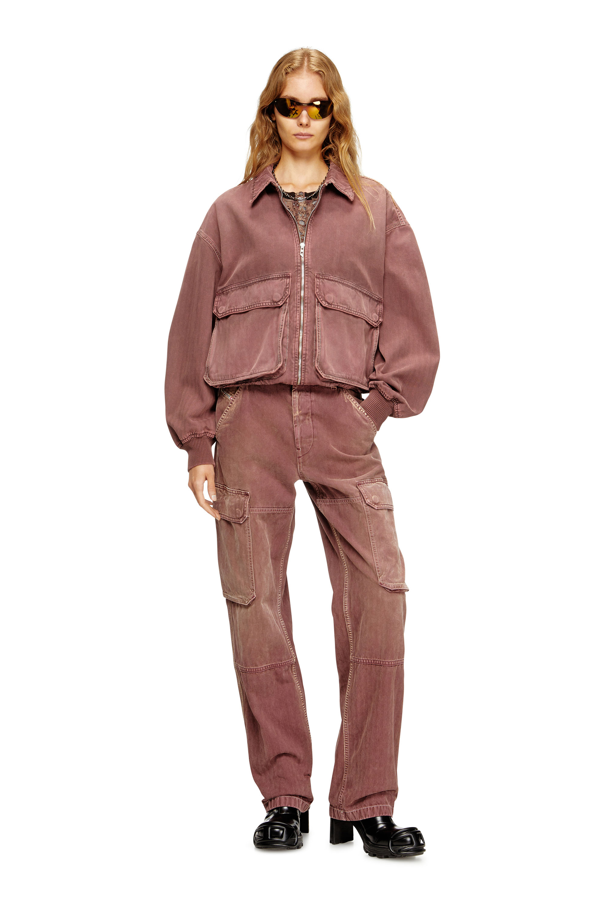 Diesel - D-KURZ, Unisex Jacke aus farbigem Fischgräten-Denim in Braun - 4