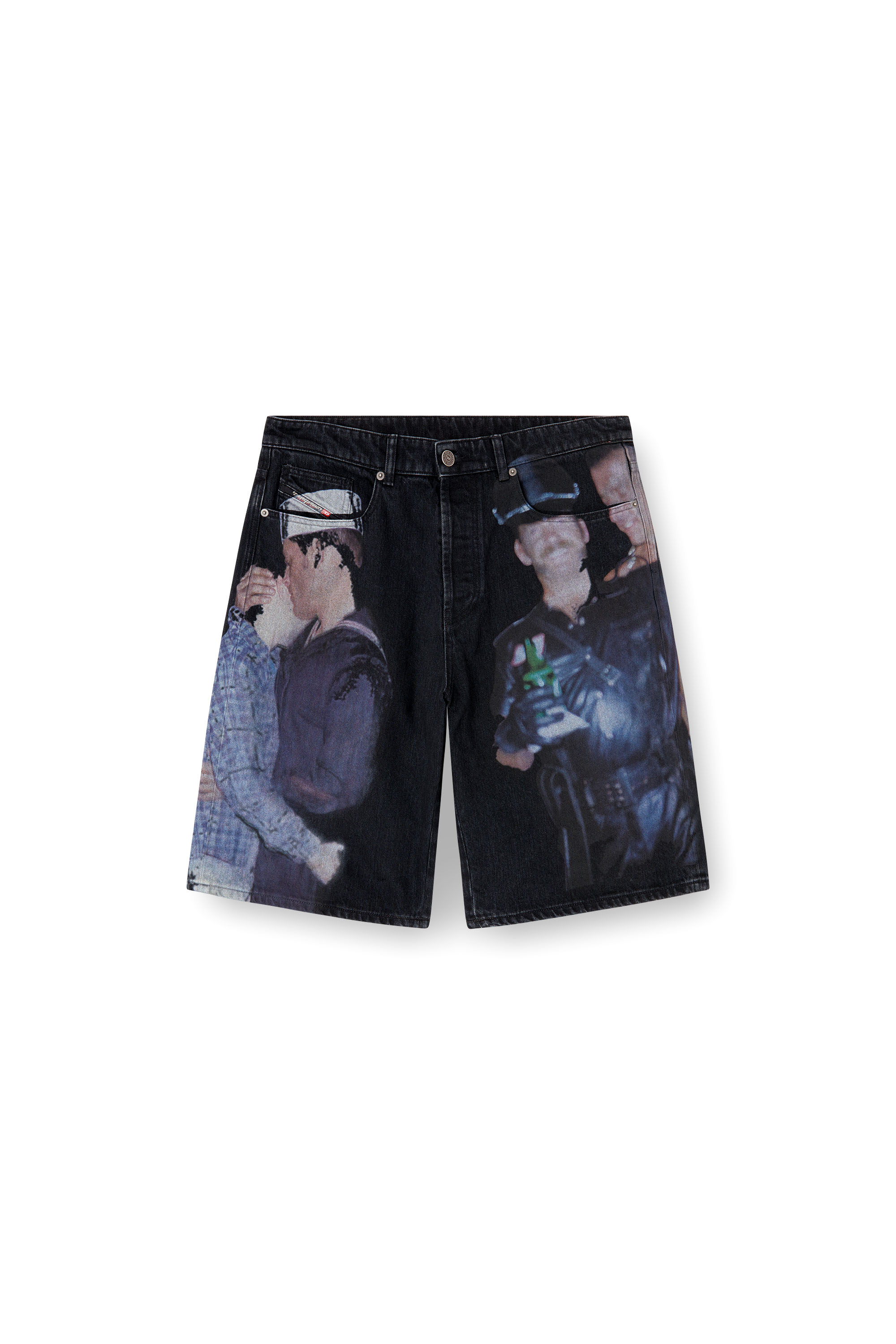 Diesel - PR-D-RIXFORD-S, Unisex Denim-Shorts mit mehrfarbigem Print in Schwarz - 4