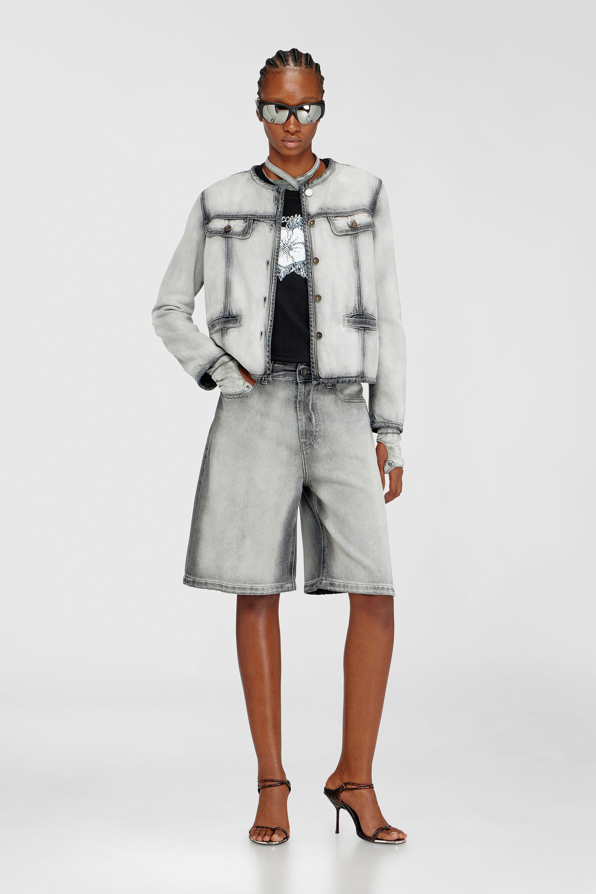 Diesel - DE-GRAFY-FSI, Damen Jacke aus weichem Skeleton-Denim in Grau - 2