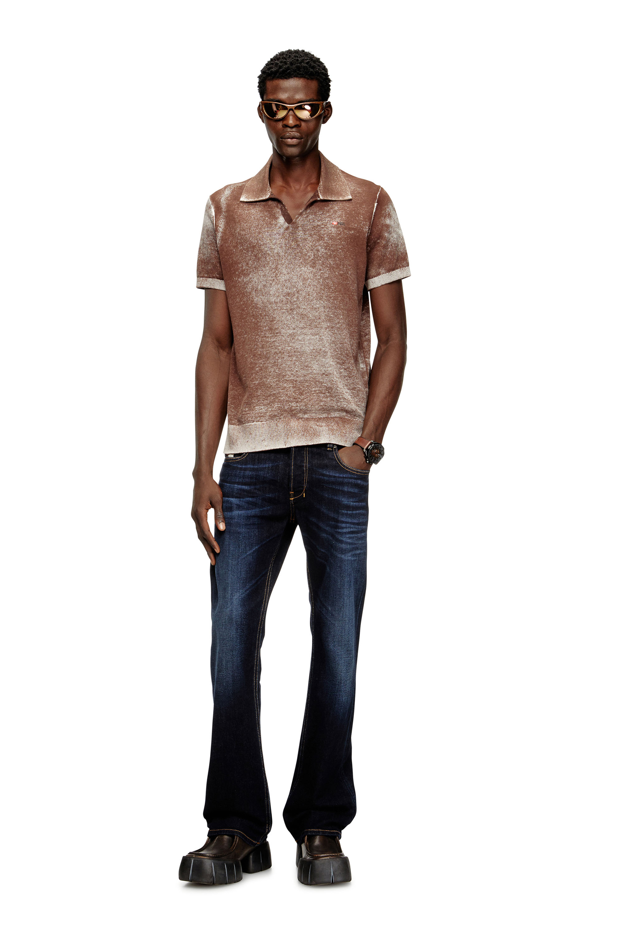 Diesel - K-LAWRIE, Herren Poloshirt aus Strick mit verwaschenem Umkehrdruck in Braun - 2