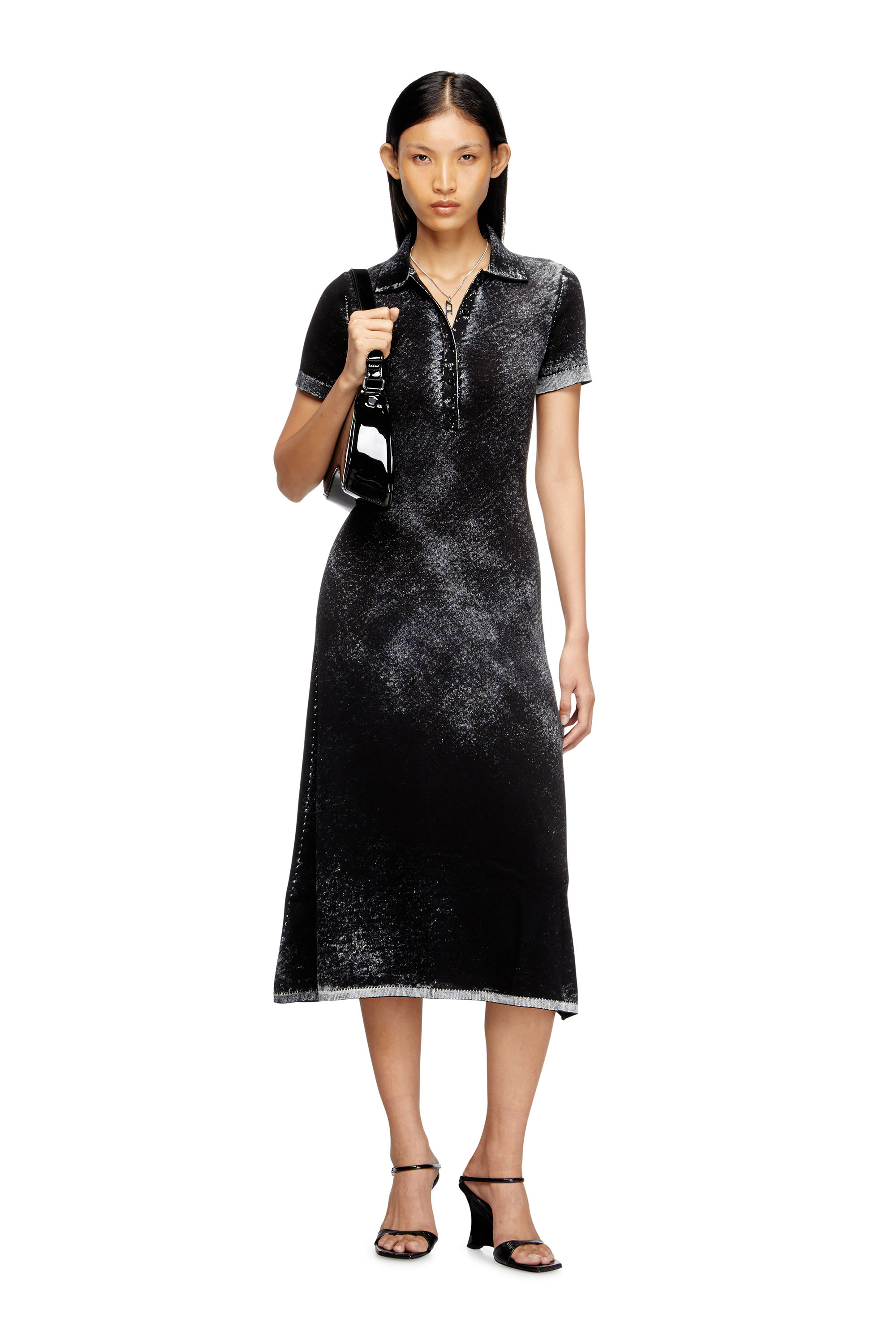 Diesel - M-LOURENS, Damen Midi-Polokleid aus umgekehrt bedrucktem Strick in Schwarz - 2