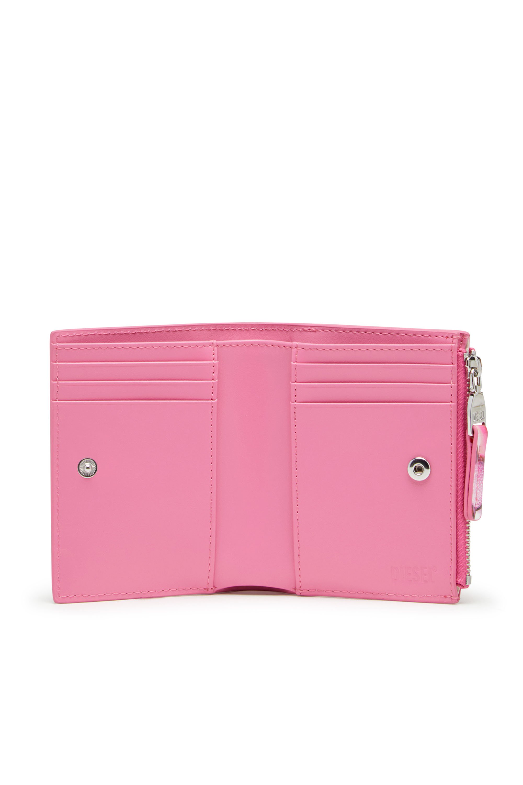 Diesel - PLAY BI-FOLD ZIP II, Damen Kleines Portemonnaie aus bedrucktem glänzendem PU in Rosa - 3