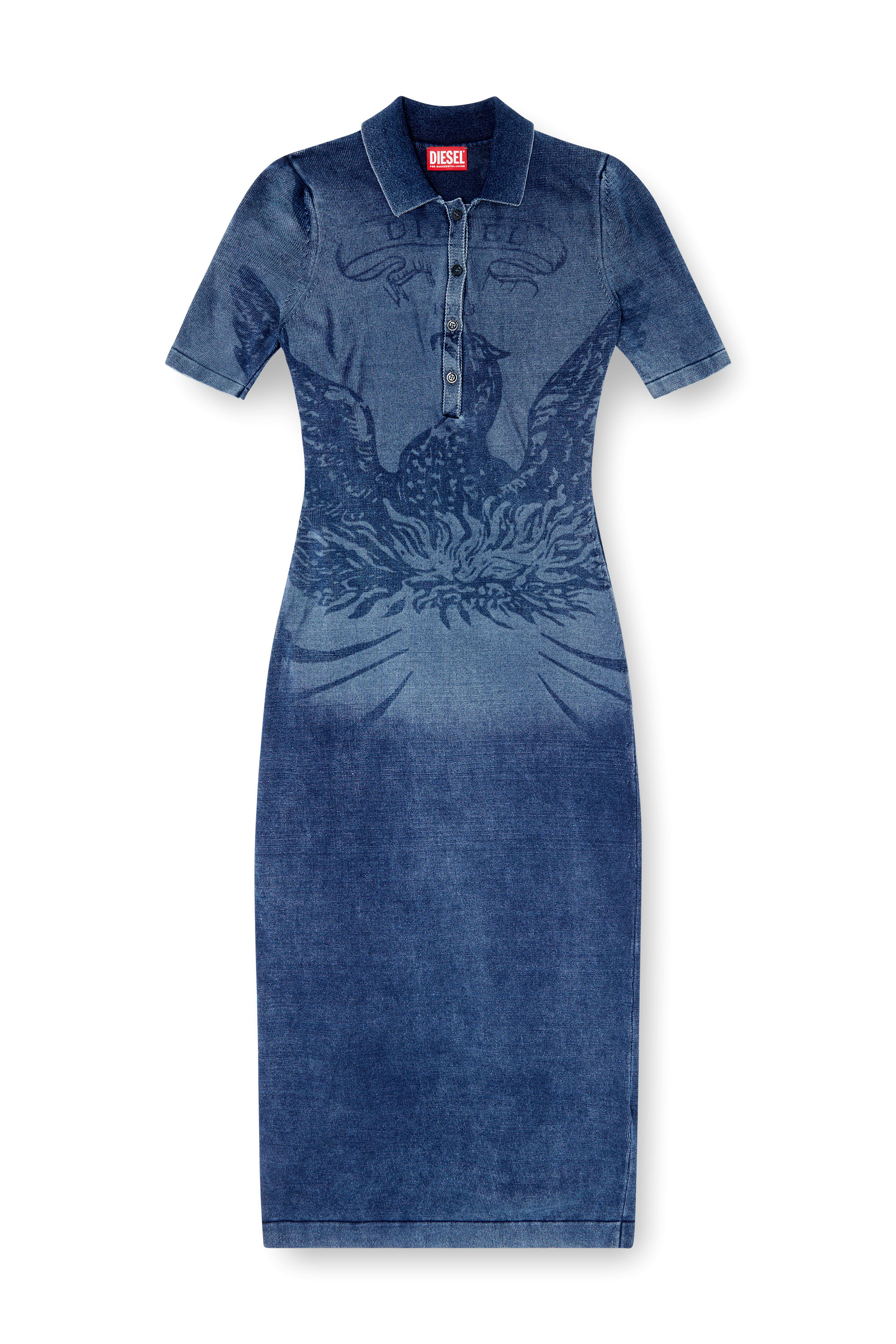 Diesel - M-FENNY-DRS, Damen Polo-Midi-Kleid im Denim-Effekt-Strick in Mittelblau - 2