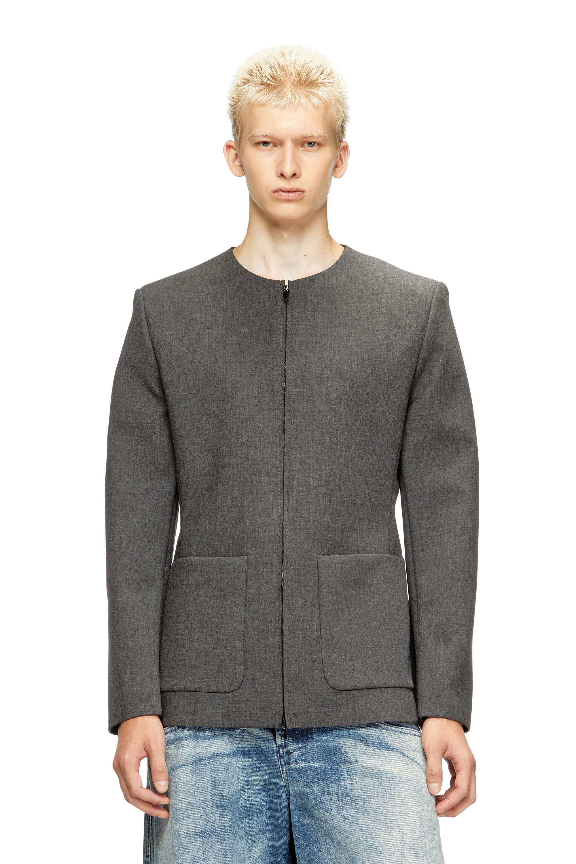 Diesel - J-CESAR-NEO, Herren Kragenlose Jacke aus neoprenbeschichtetem Stoff in Grau - 1