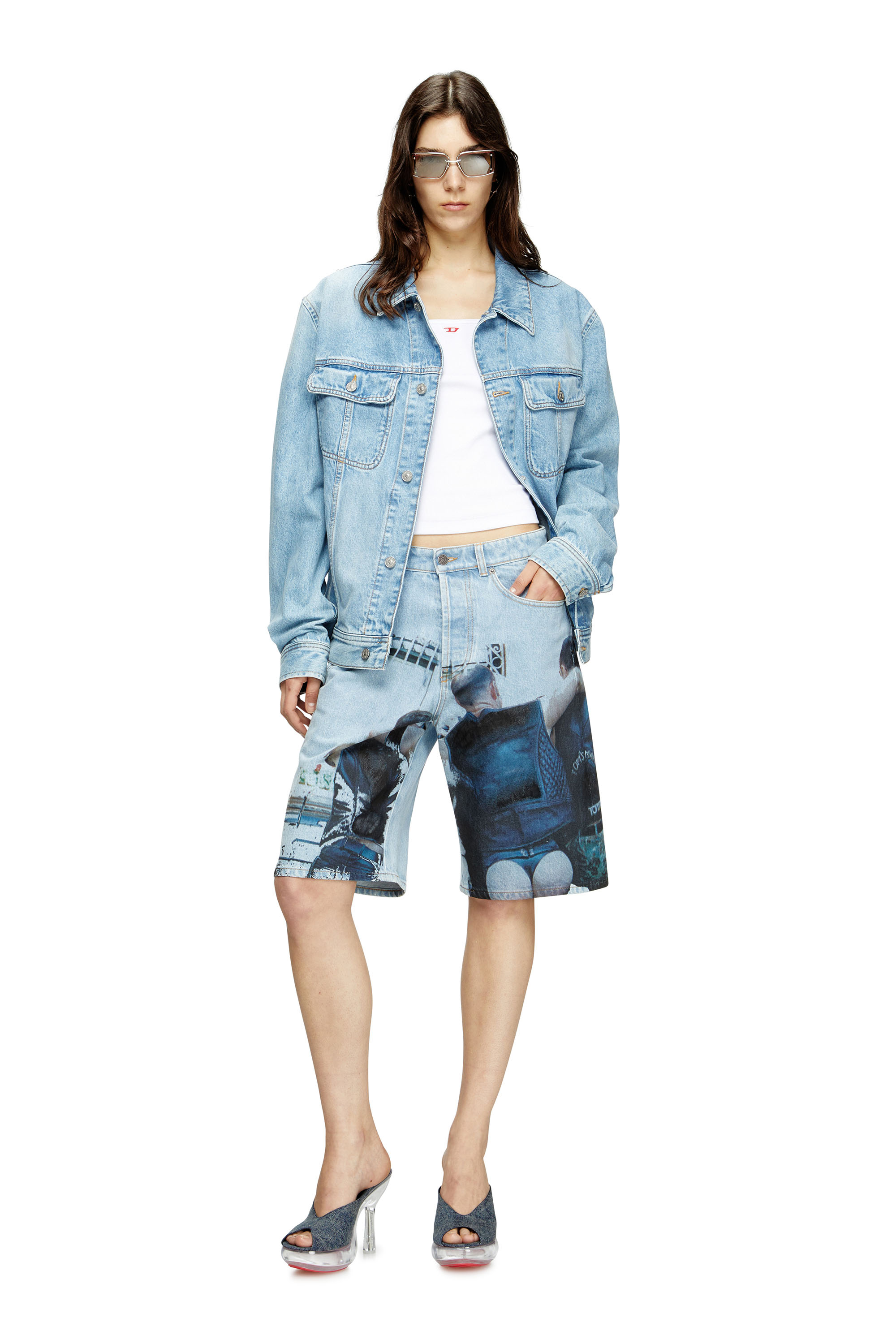 Diesel - PR-D-RIXFORD-S, Unisex Denim-Shorts mit verblasstem Print in Hellblau - 5