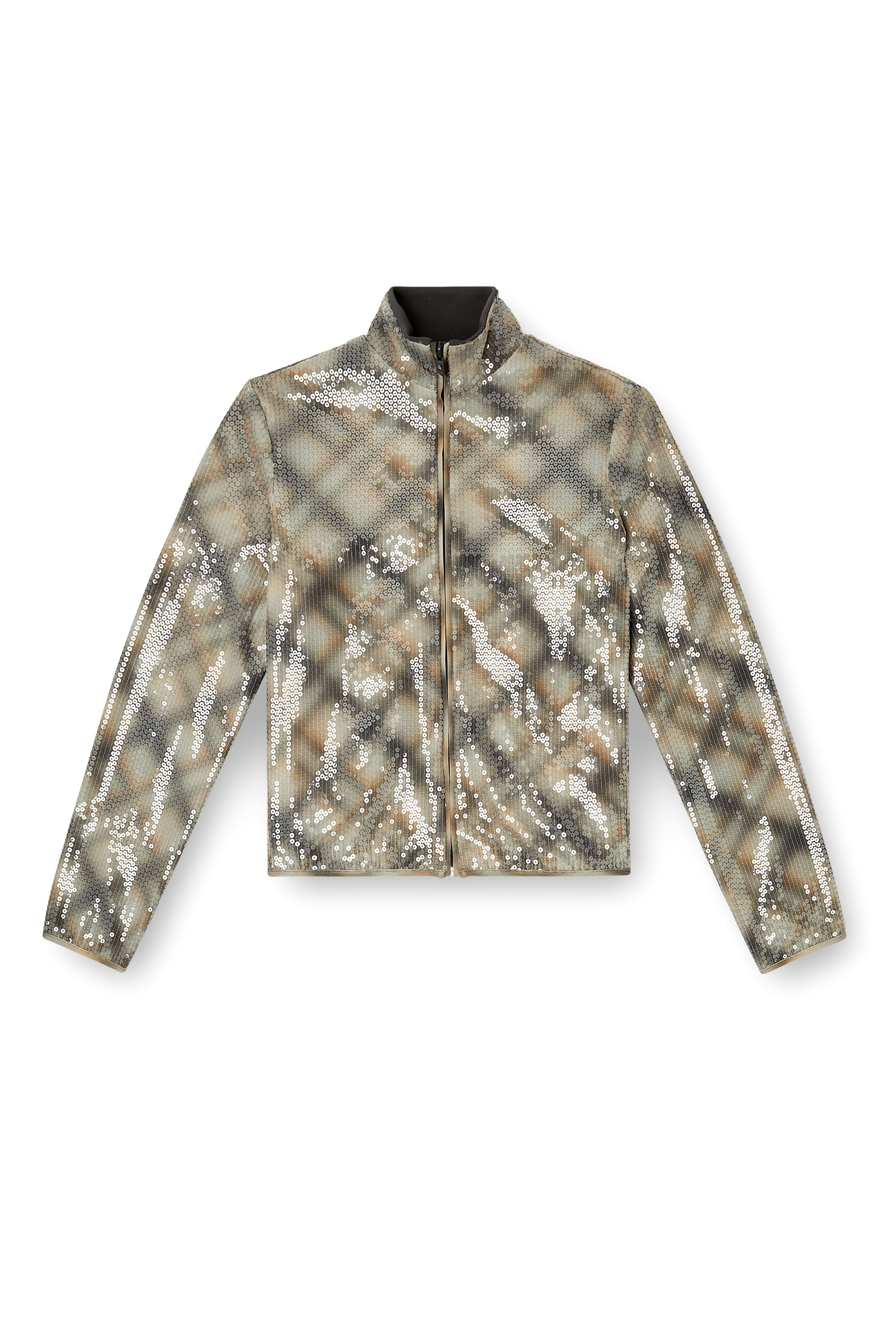 Diesel - F-EREQUINS, Damen Paillettensweater mit Karomuster in Beige/Grau - 3