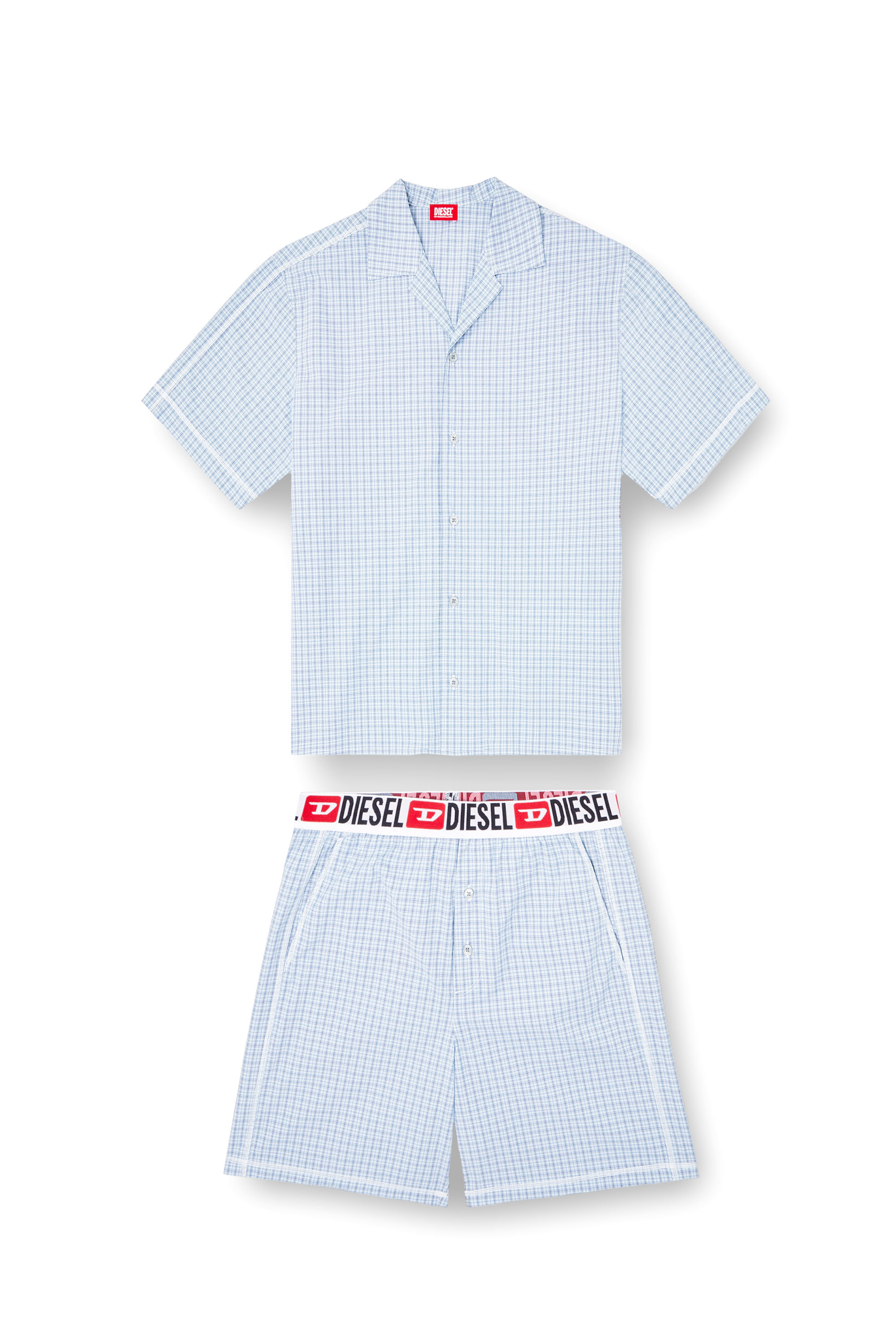 Diesel - SET-RAFAEL-D-CORE, Herren Kurze Pyjamas aus Karo-Baumwolle in Hellblau - 4