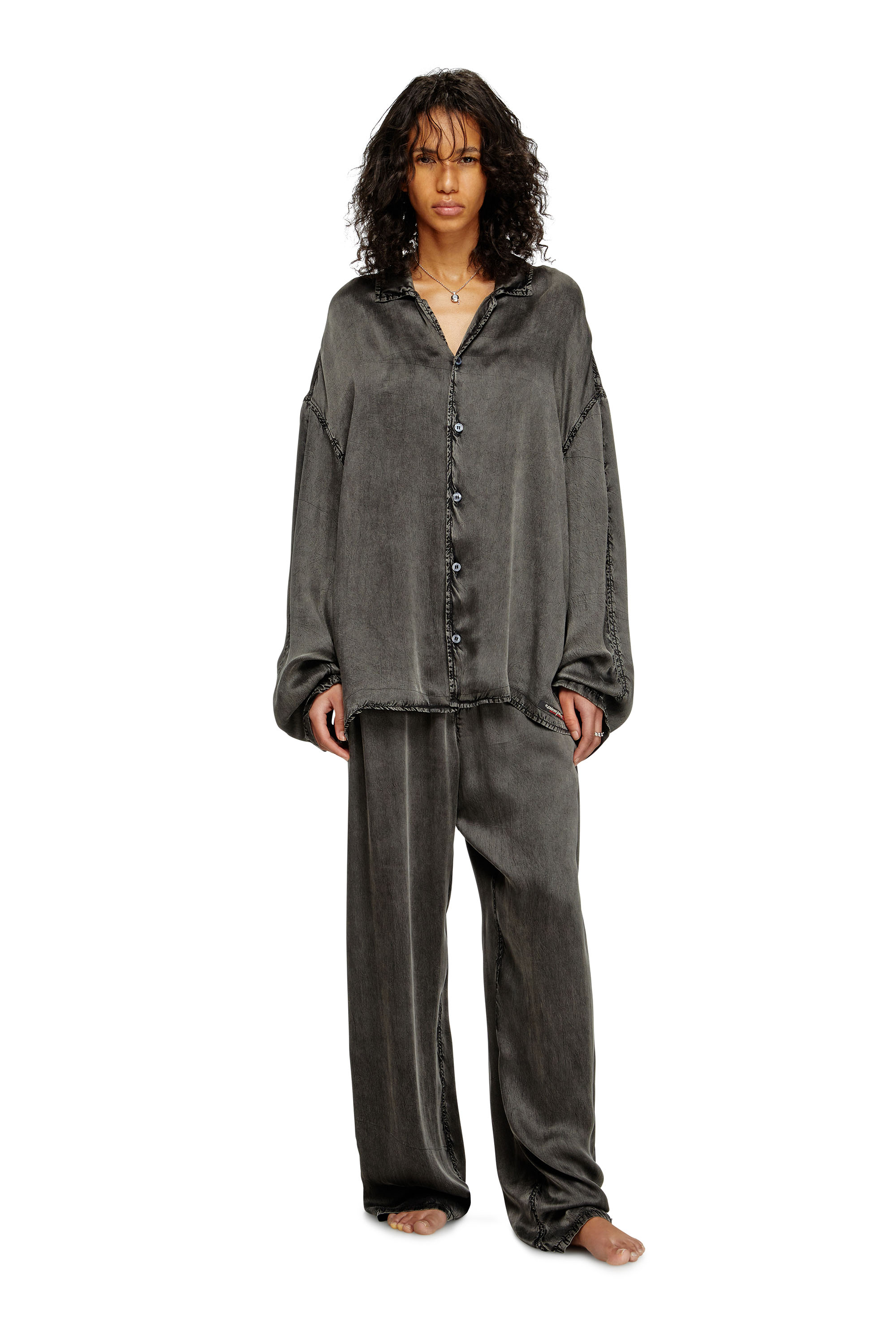 Diesel - SET-KEITH-DNM, Unisex Fließende Pyjamas mit Denim-Effekt in Schwarz - 2