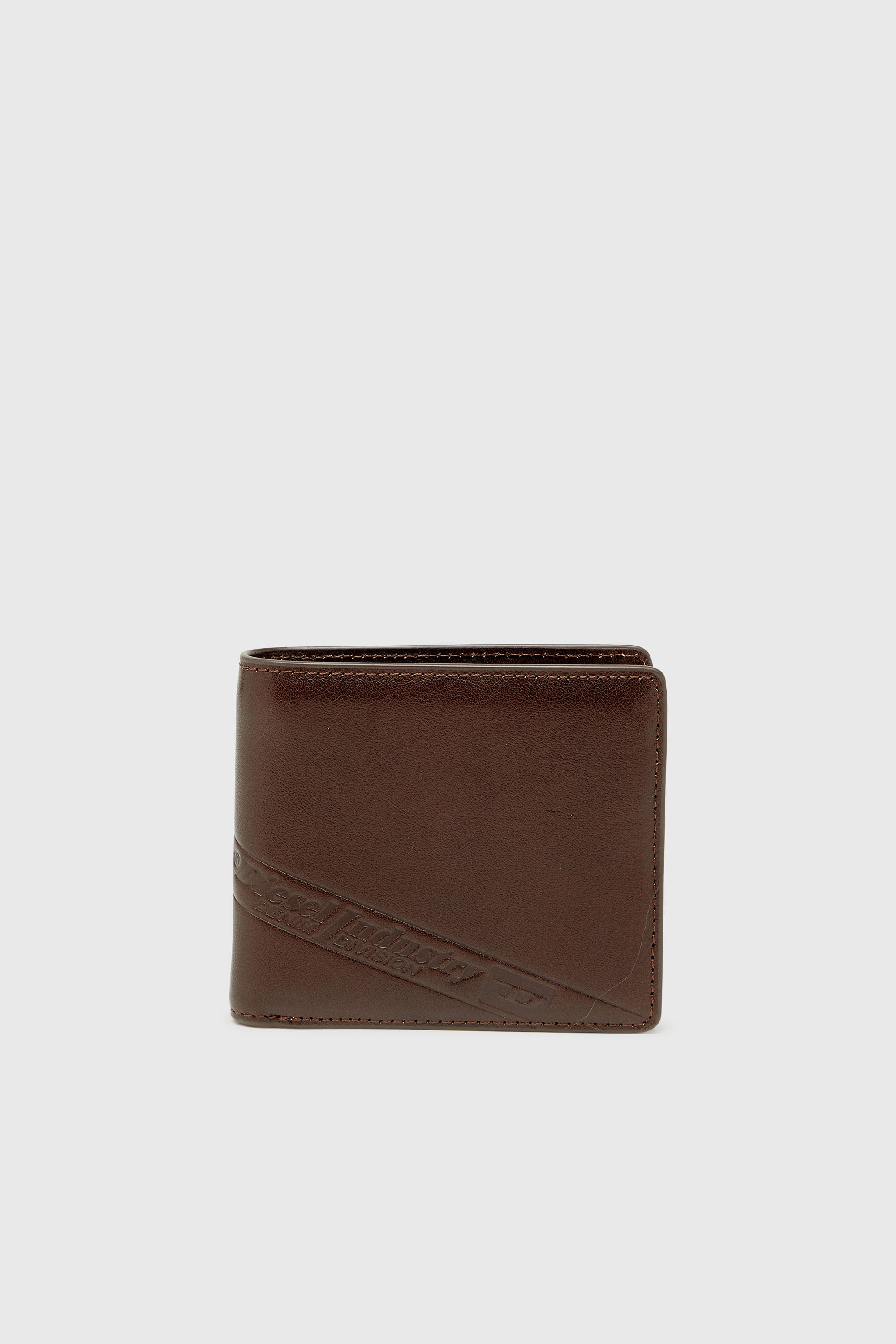Diesel - FLAG-D BI-FOLD COIN S 3D, Herren Zweifach gefaltete Lederbrieftasche mit gepr&auml;gtem Logo in Braun - 1
