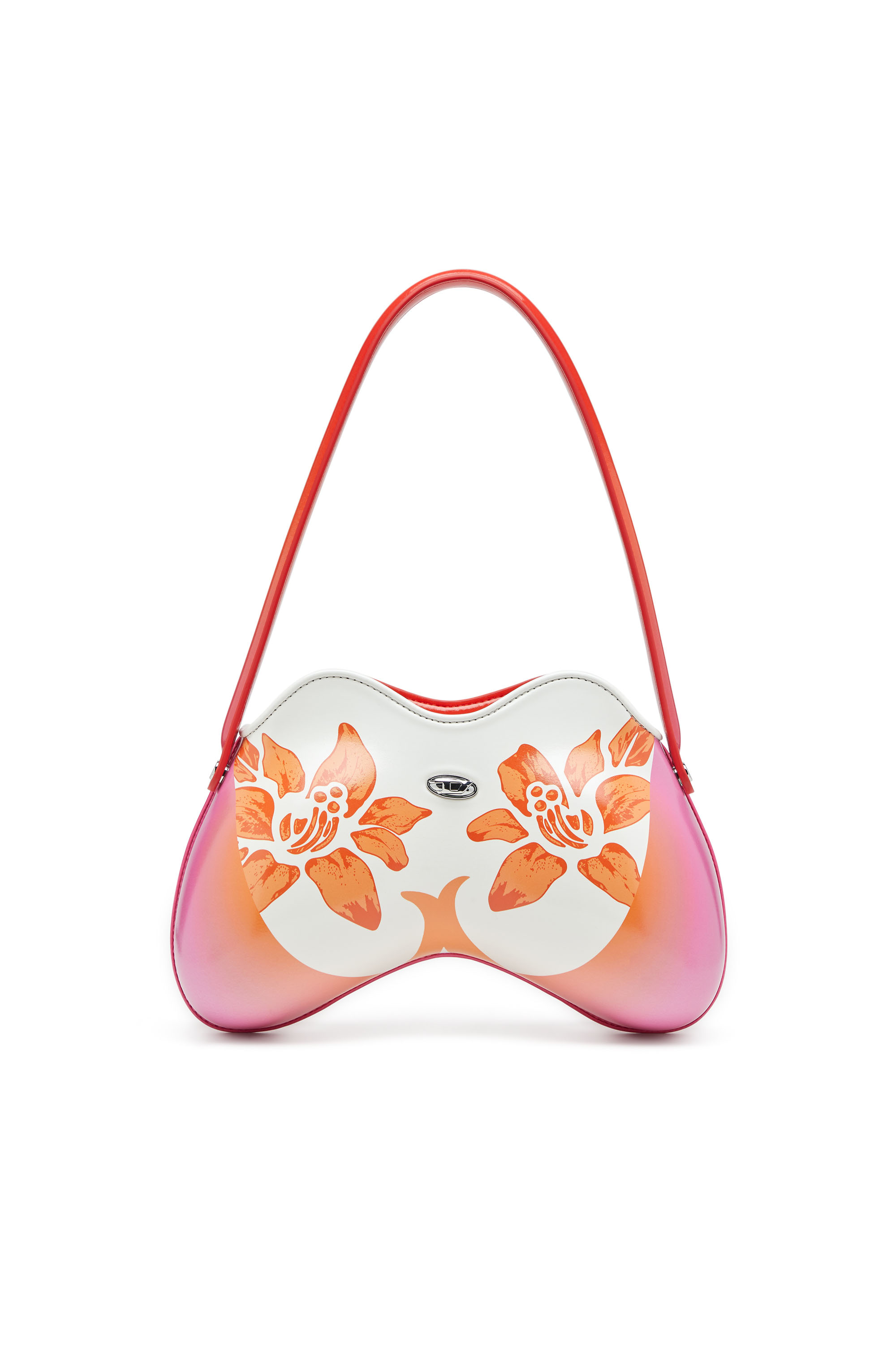 Diesel - Coconut Bl_m Bag, Woman's Double-D-Glossy shoulder bag with lotus print in White/Pink - 1