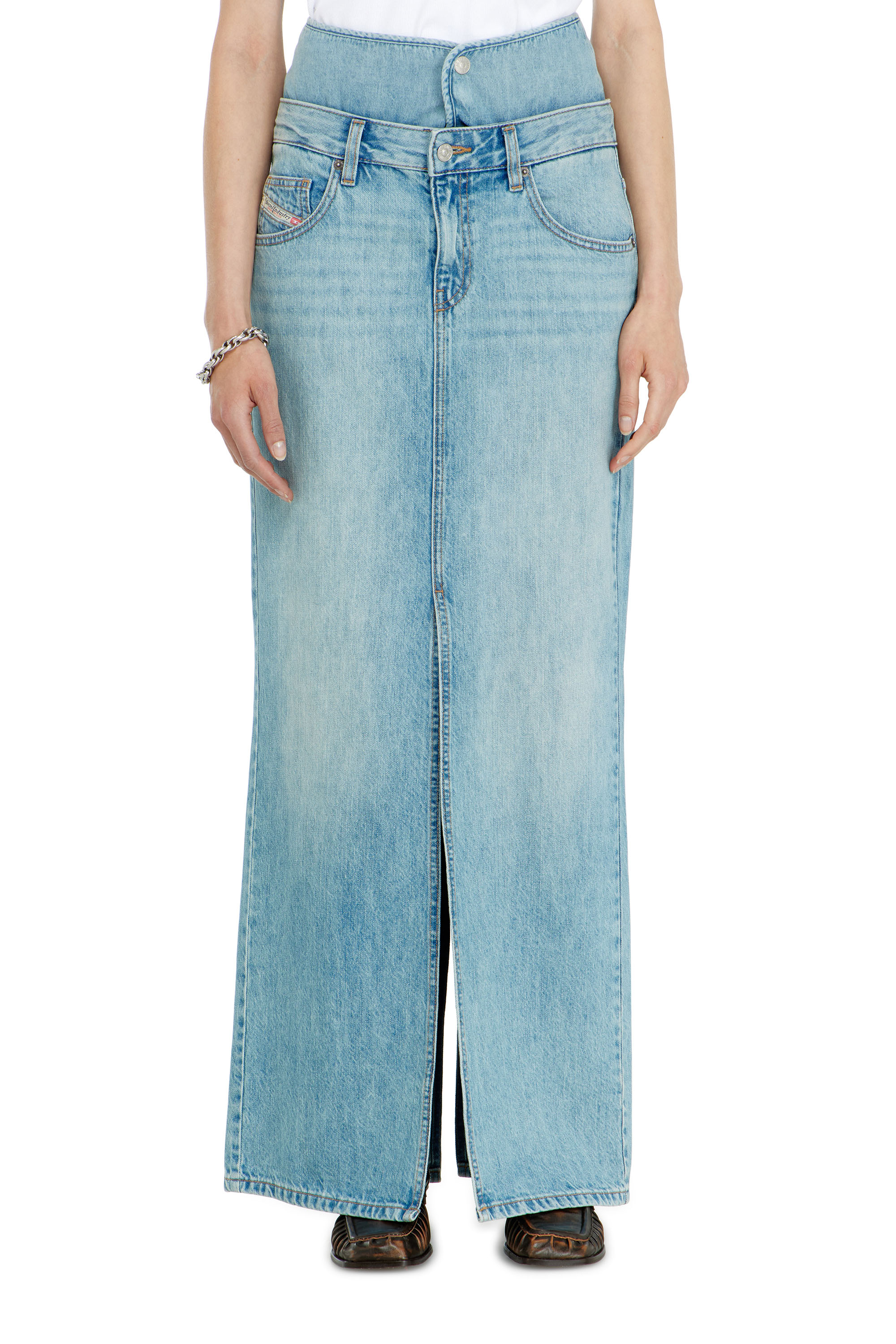 Diesel - DE-SPIVEY, Damen Jeans-Illusion Denim-Maxirock mit Schlitzen in null - 2