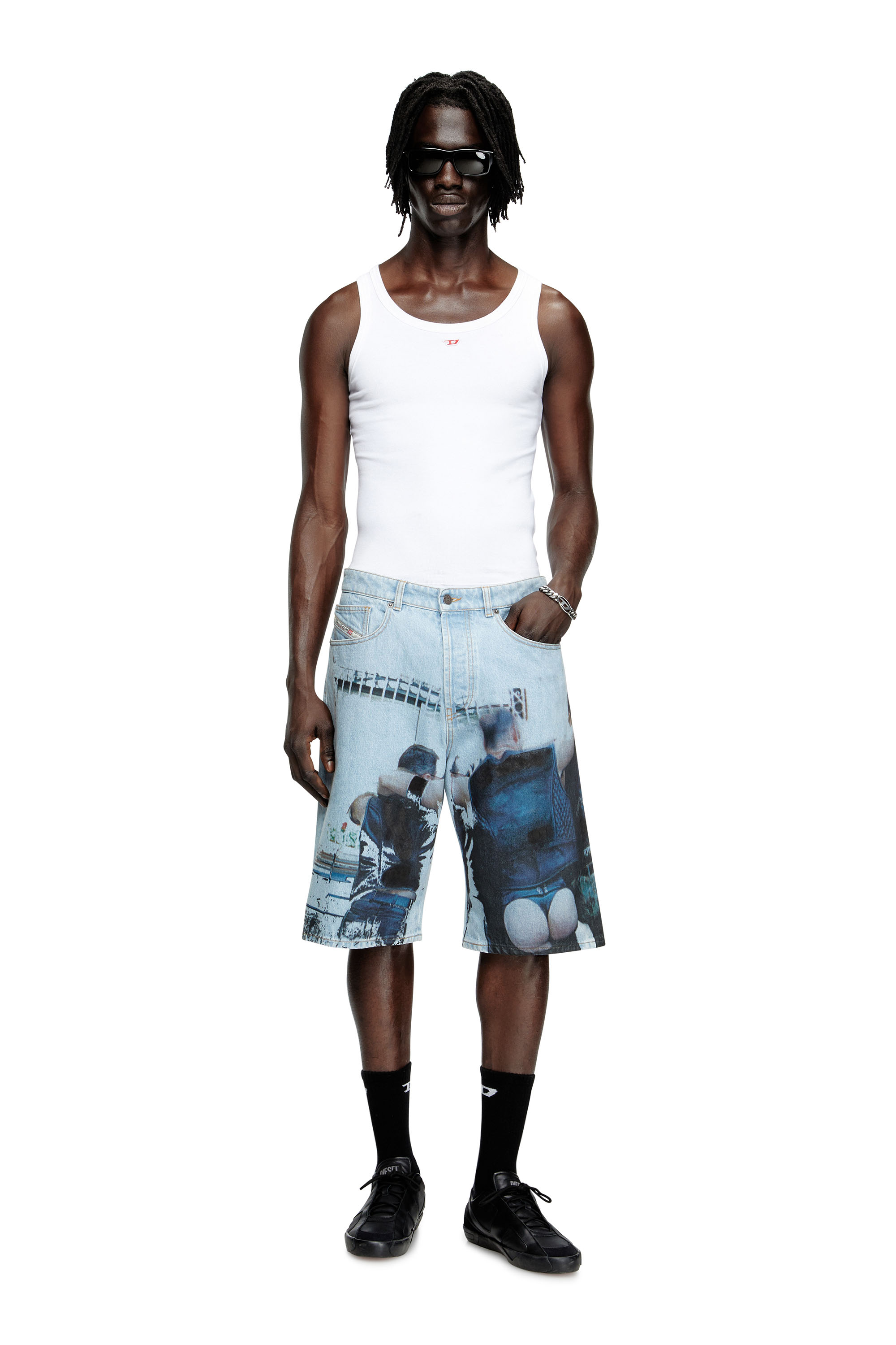 Diesel - PR-D-RIXFORD-S, Unisex Denim-Shorts mit verblasstem Print in Hellblau - 3