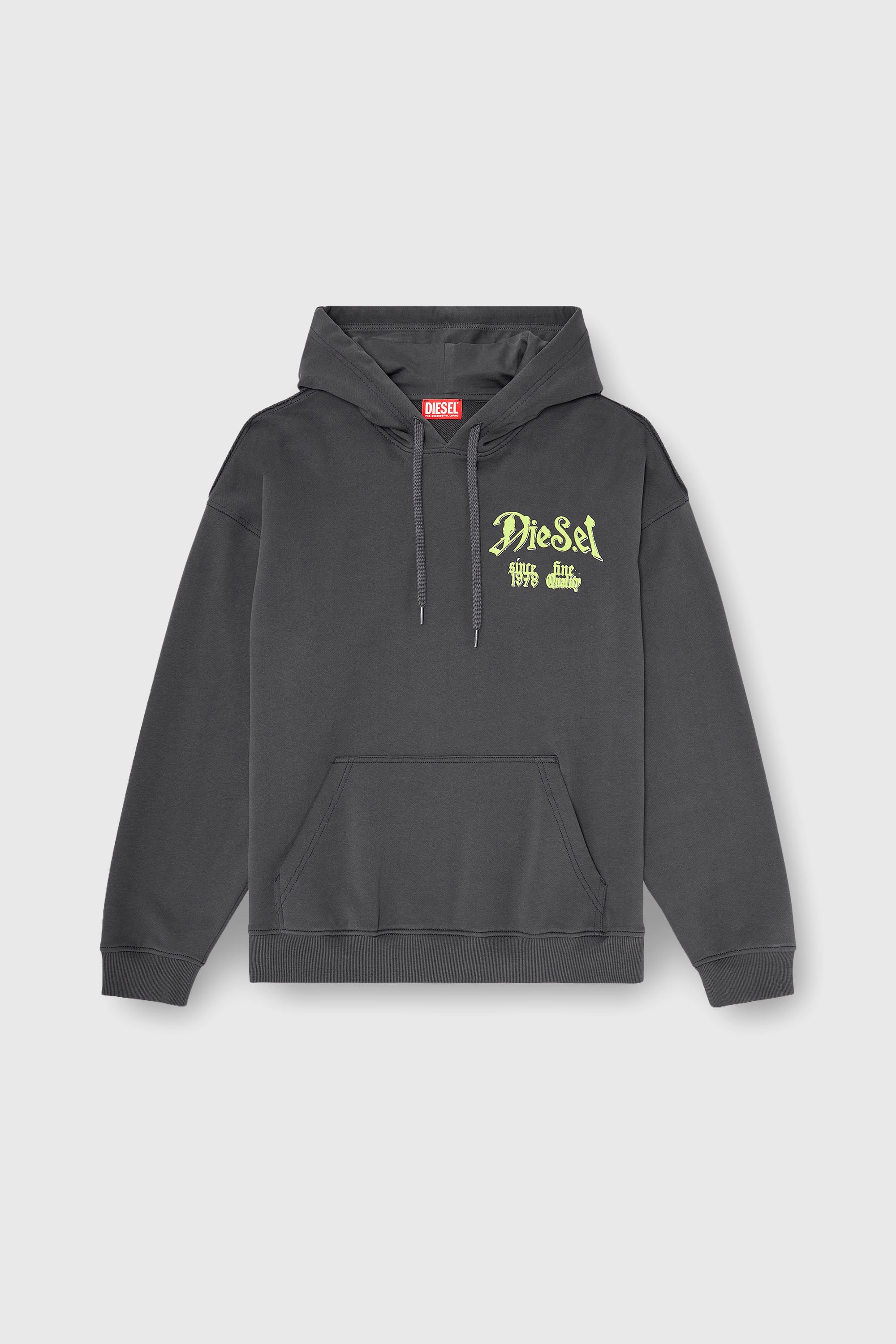Diesel - S-BOXT-HOOD-AA2, Herren Baumwoll-Hoodie mit beflockten Grafiken in Dunkelgrau - 2