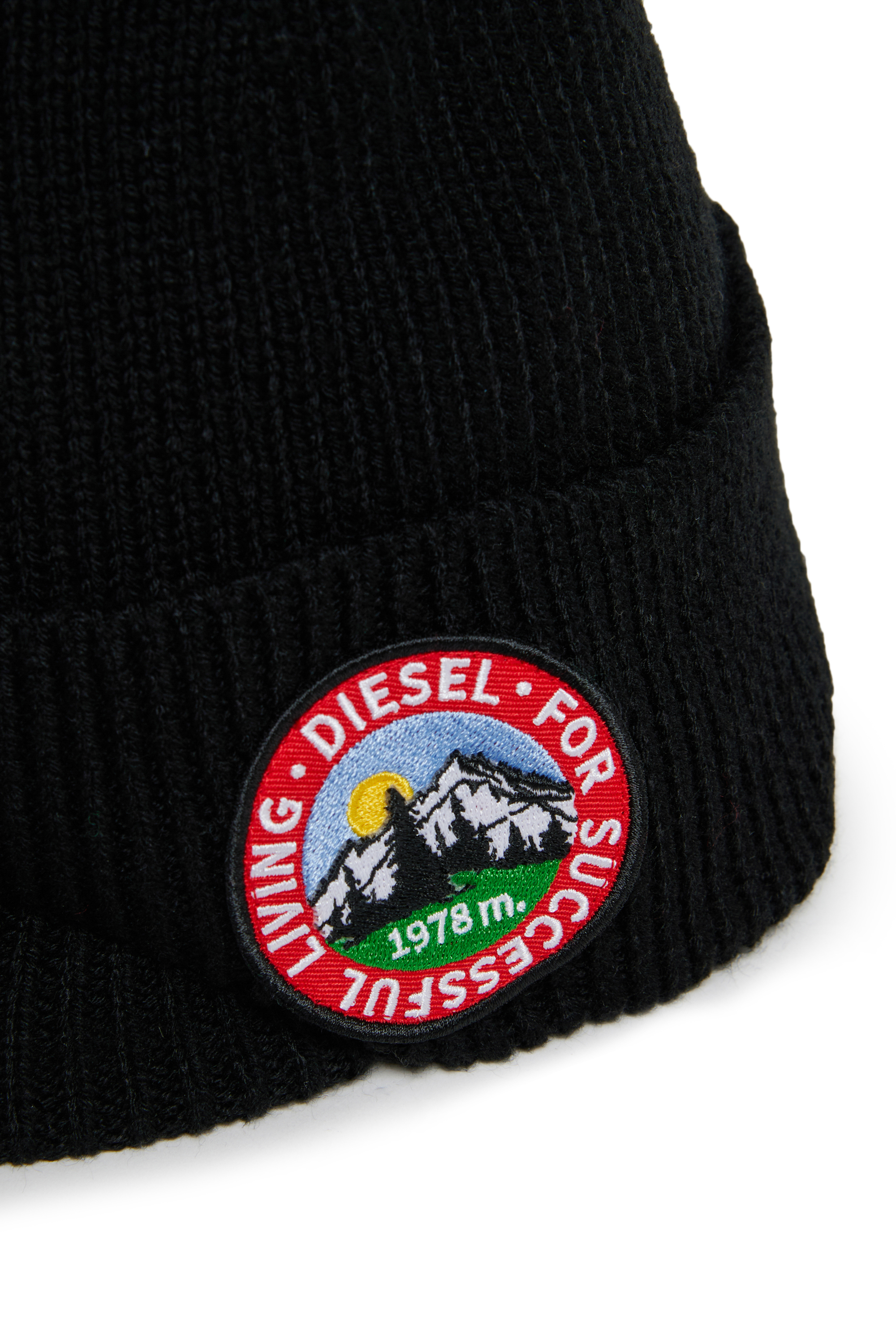 Diesel - FMONTI, Unisex's Visor beanie in ribbed wool knit in Black - 3