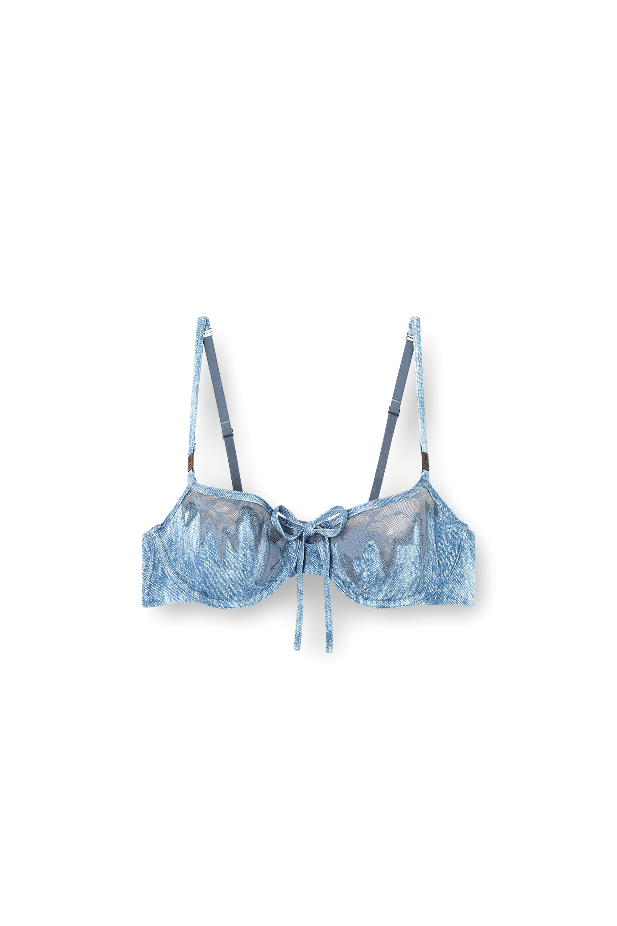 Diesel - BALCONETTE-LACE-BRA, Woman's Balconette bra in microfibre and camo lace in Light Blue - 4