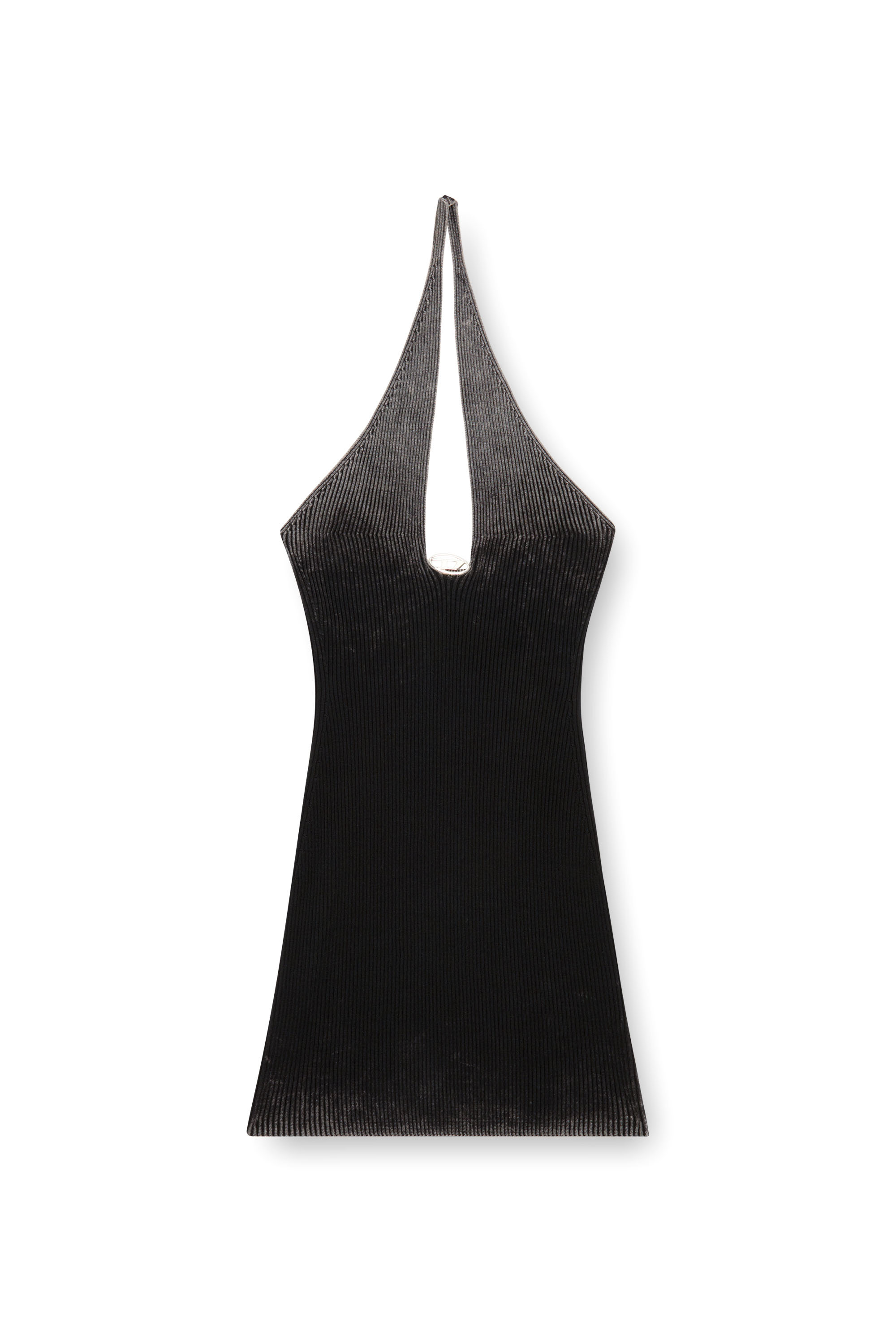 Diesel - M-LARISA, Damen Kurzes Neckholder-Kleid aus verblasstem Rippstrick in Schwarz - Image 2
