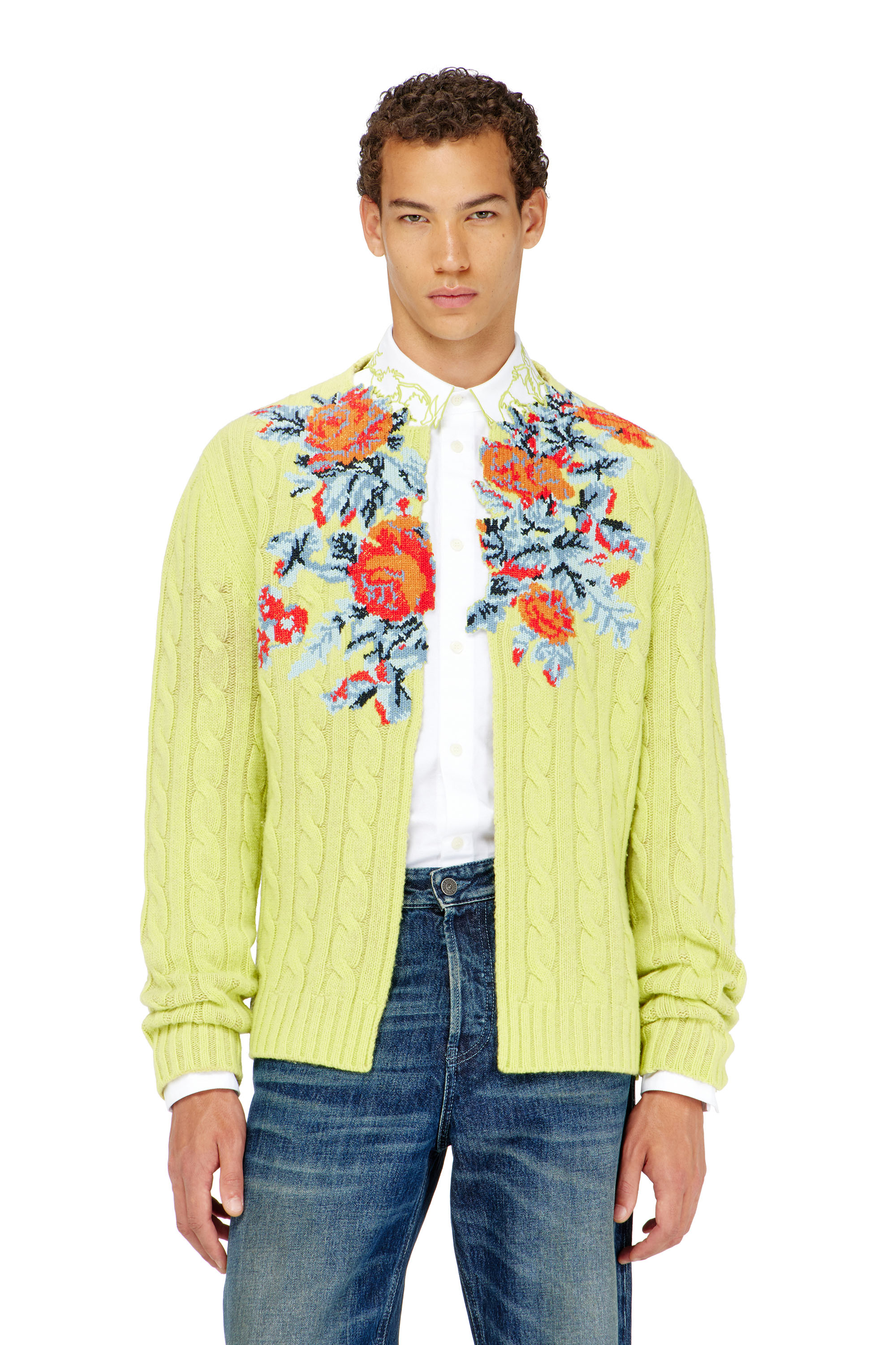 Diesel - K-RINO, Herren Offener Cardigan aus floraler Zopfmusterstrick in null - 1