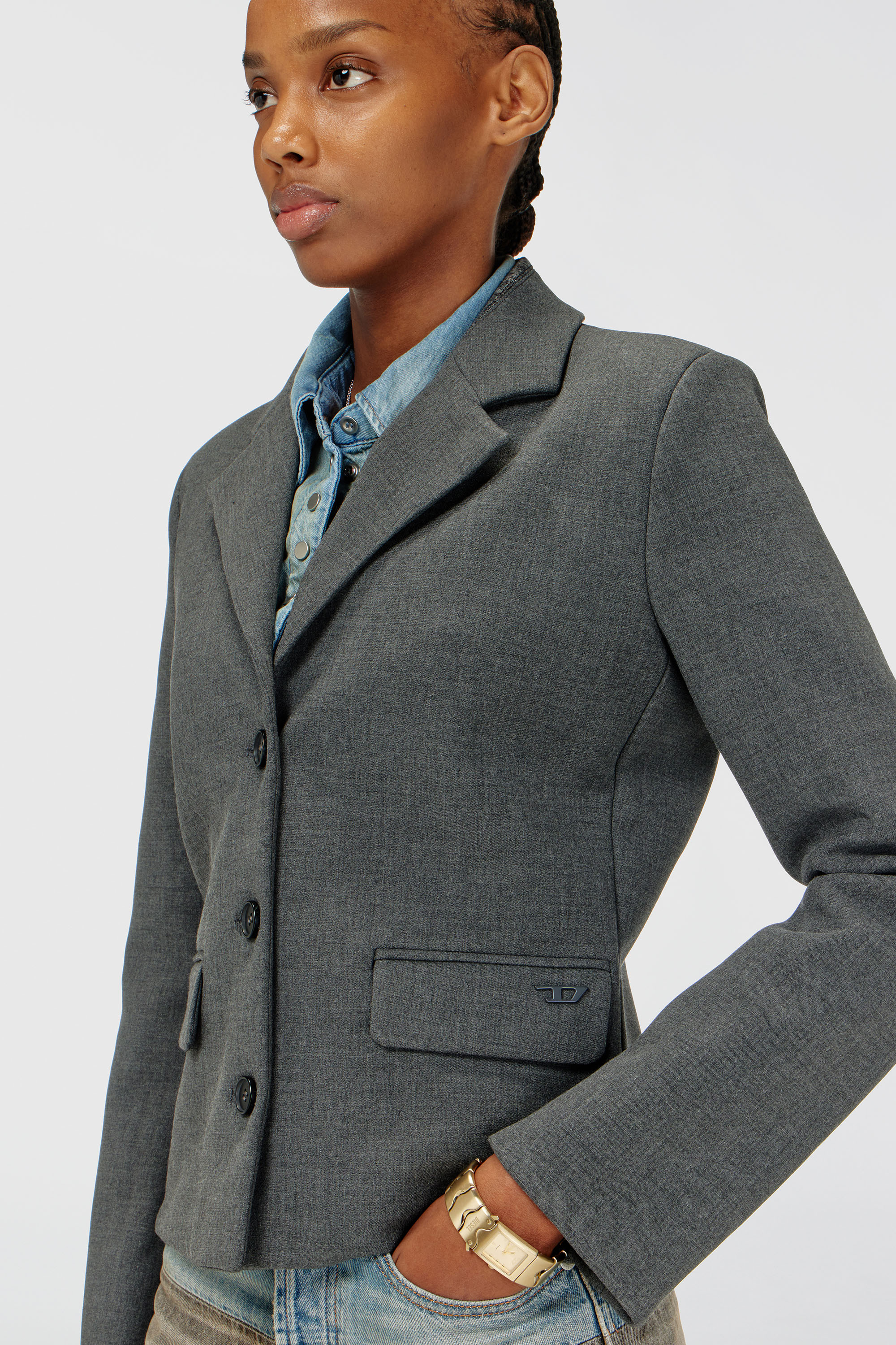 Diesel - G-LINTY, Woman's Cropped blazer with denim-trimmed collar in Grey - 1