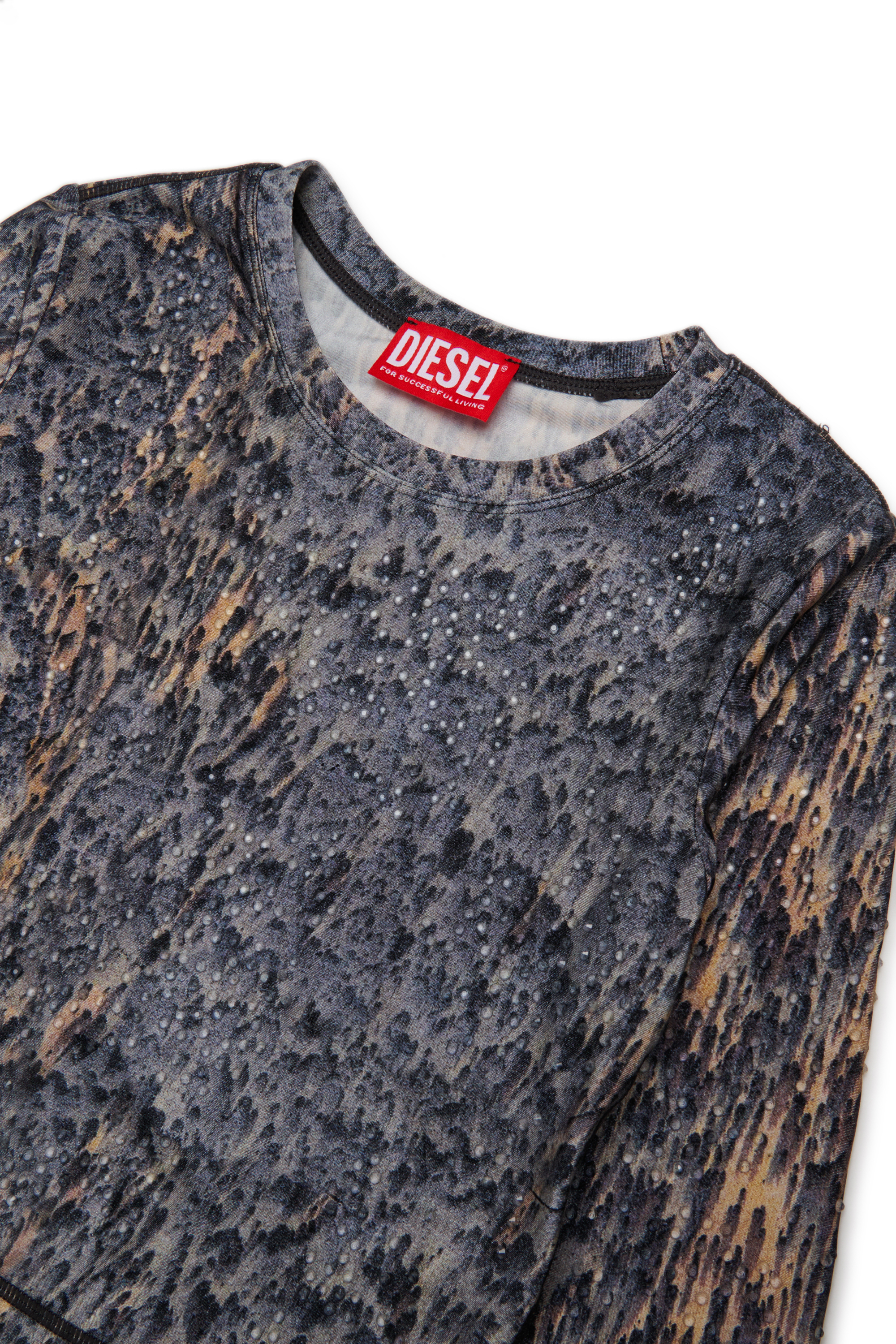 Diesel - TOSCA, Woman's Nylon T-shirt with all-over print in Blue/Brown - 3