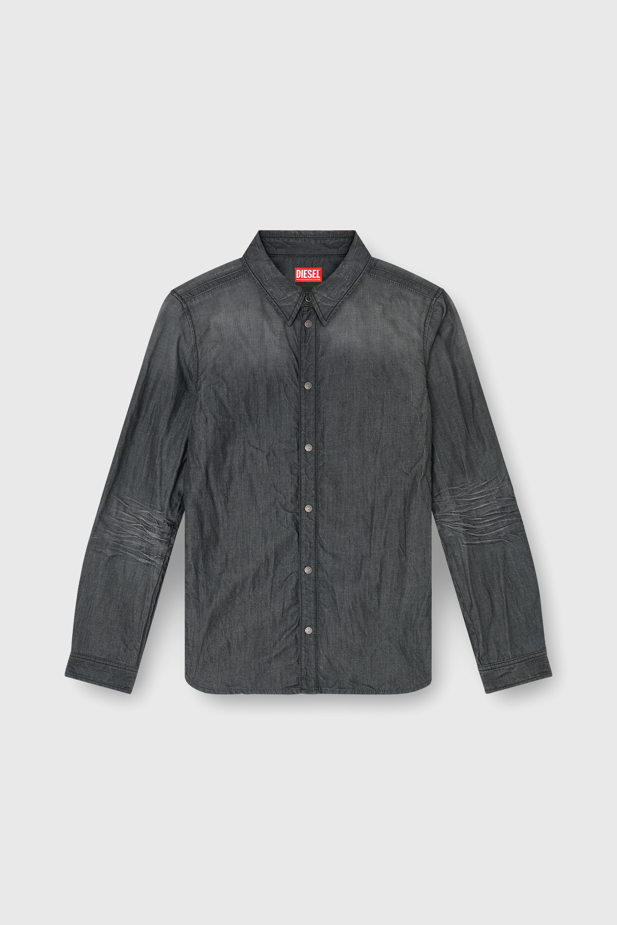 Diesel - D-SYNAR-FSJ2, Herren Hemd aus geknittertem Denim in Dunkelgrau - 2