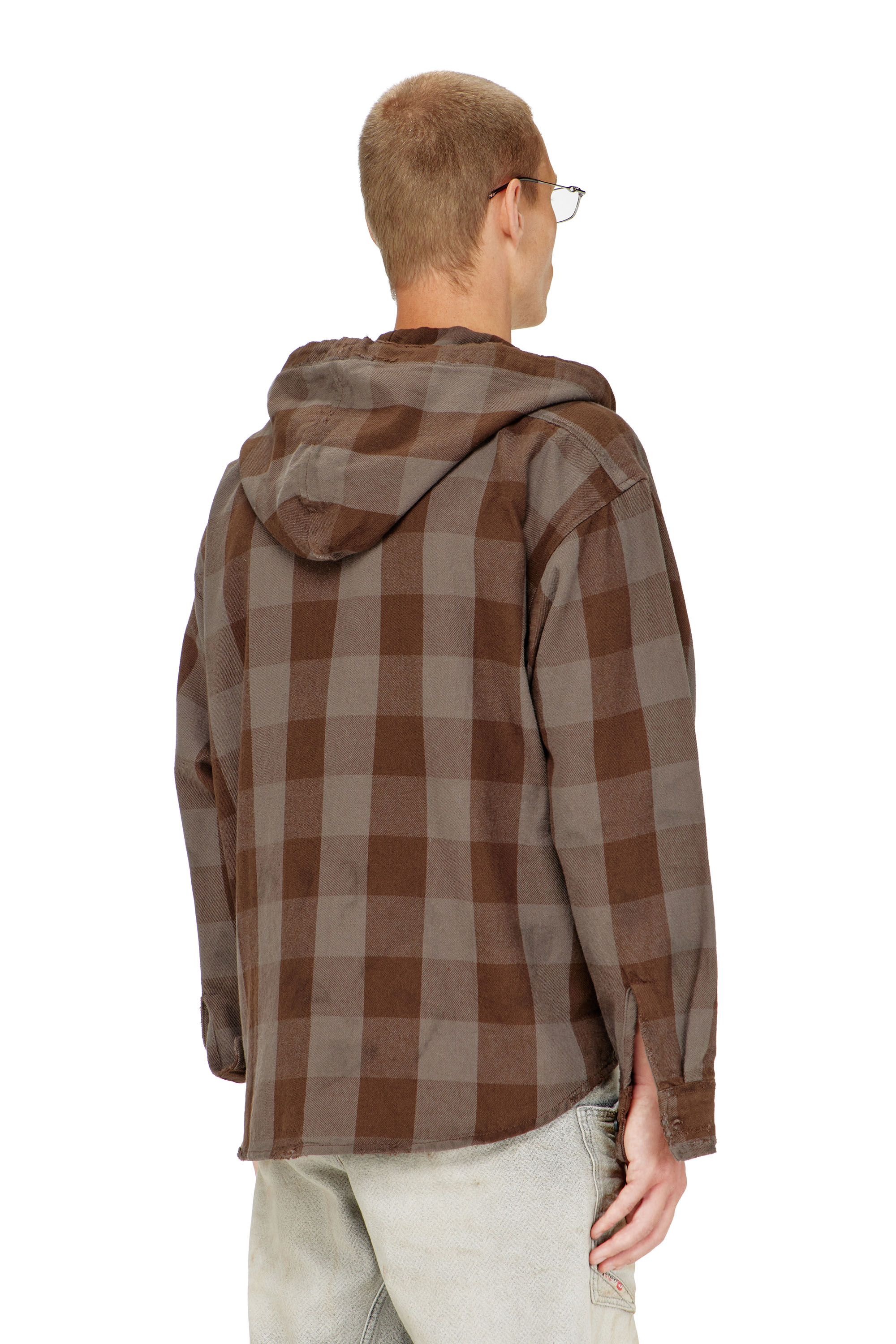 Diesel - S-DRUM-HOODY, Herren Kapuzenshirt aus distressed kariertem Flanell in null - 4