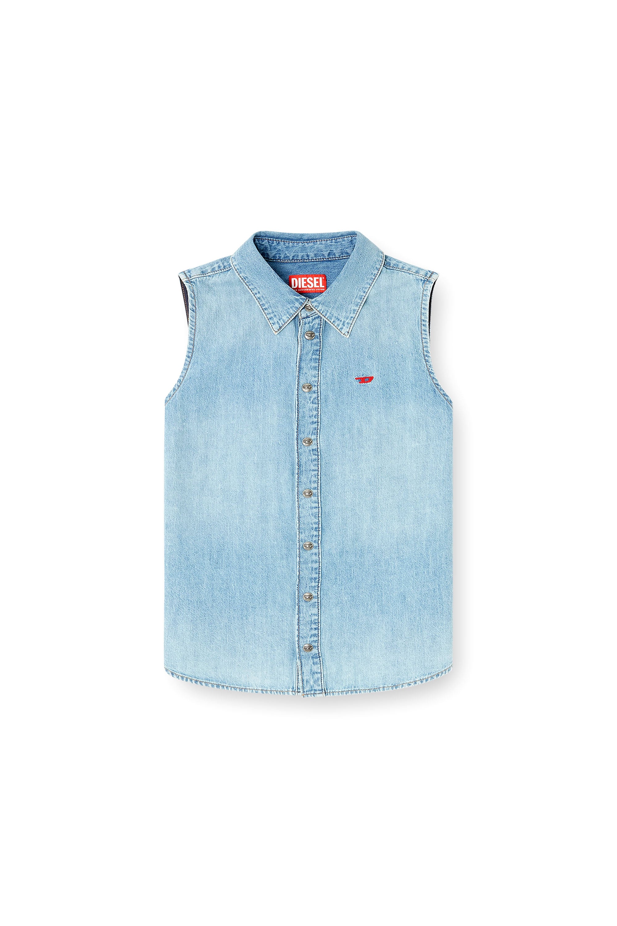 Diesel - DE-EAZY-SL, Damen &Auml;rmelloses Jeanshemd in Hellblau - 3