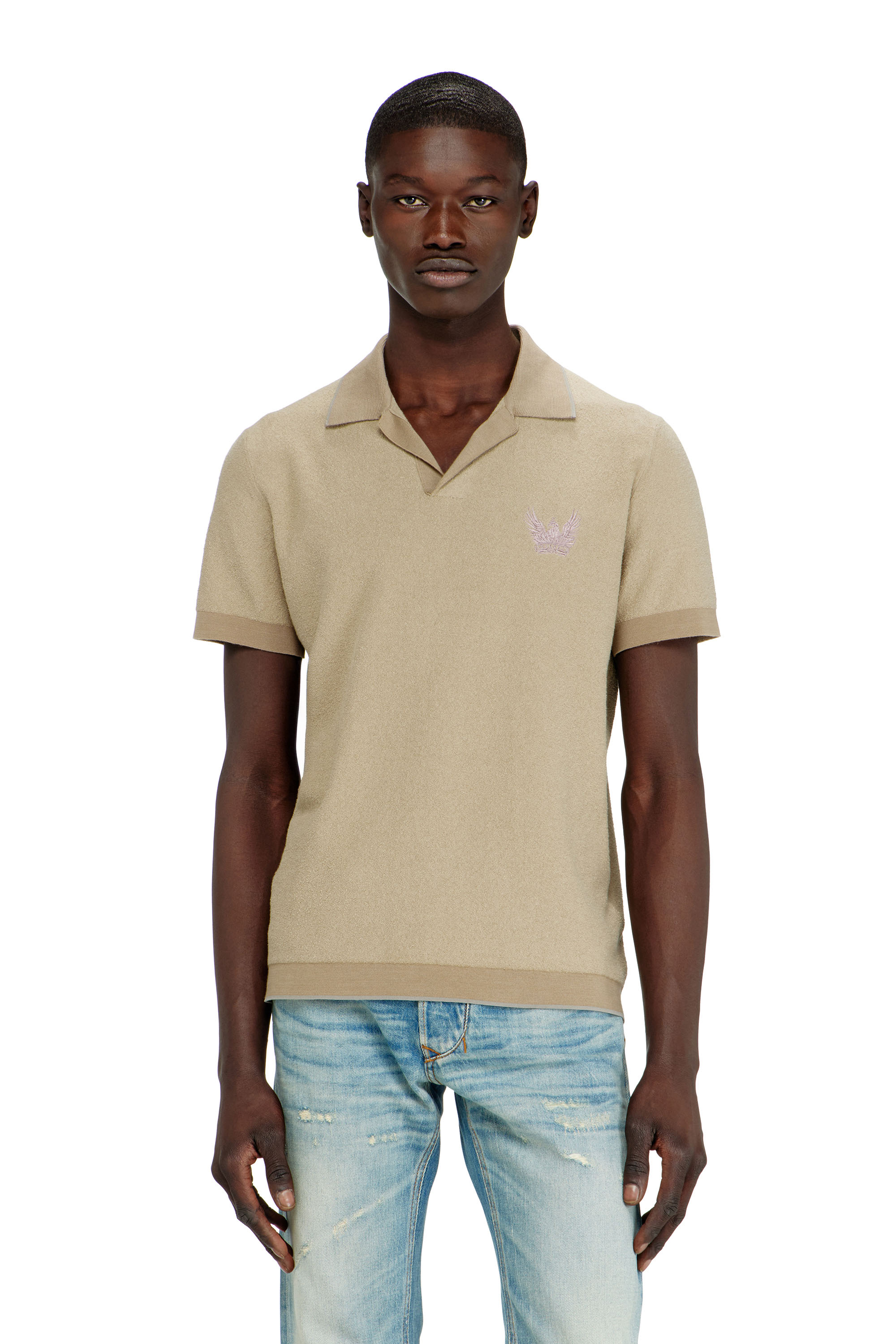 Diesel - K-RAILES, Herren Poloshirt aus Boucl&eacute;-Strick mit Phoenix-Logo in Beige - 3